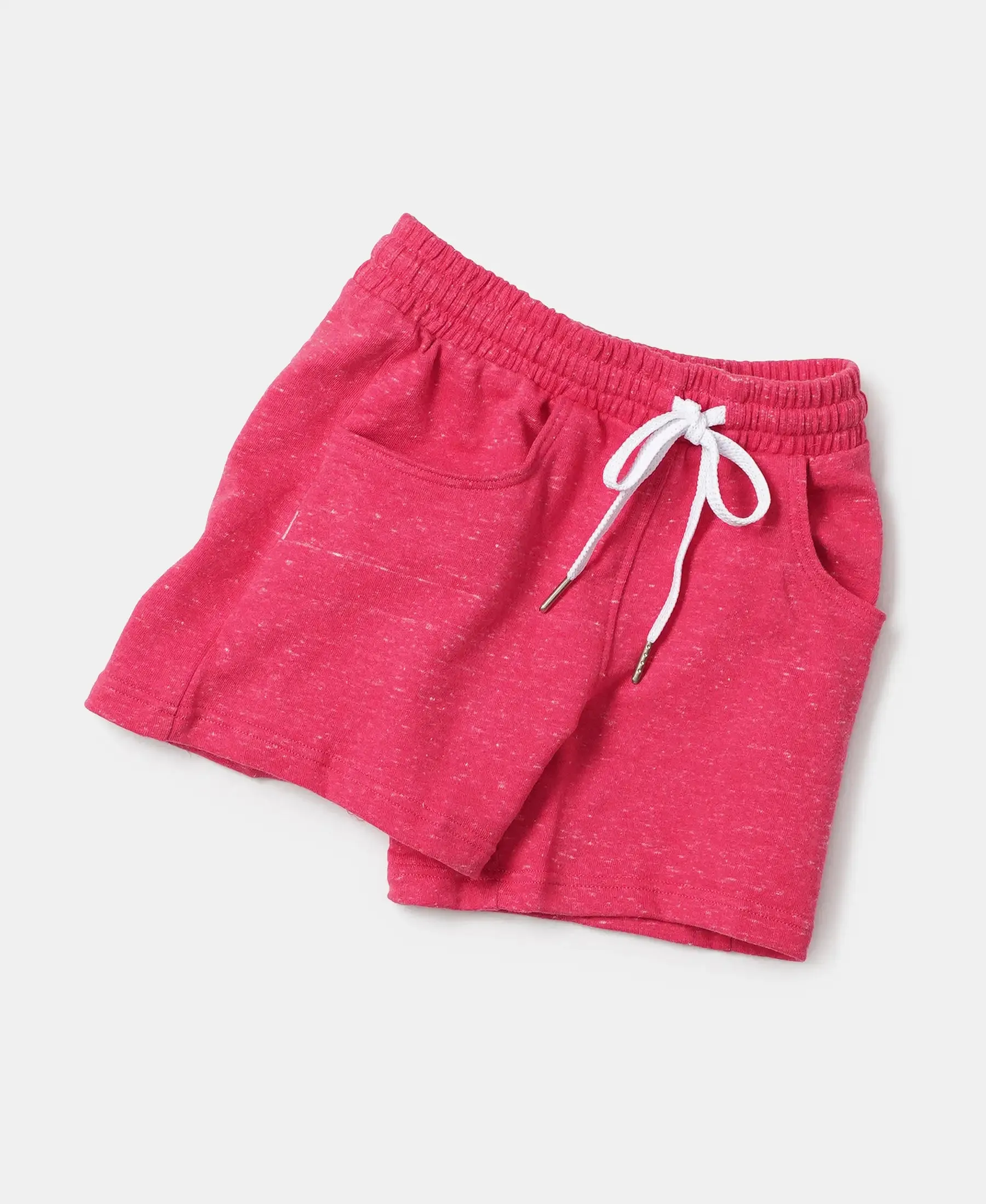 Girl's Super Combed Cotton French Terry Solid Shorts - Ruby Snow Melange