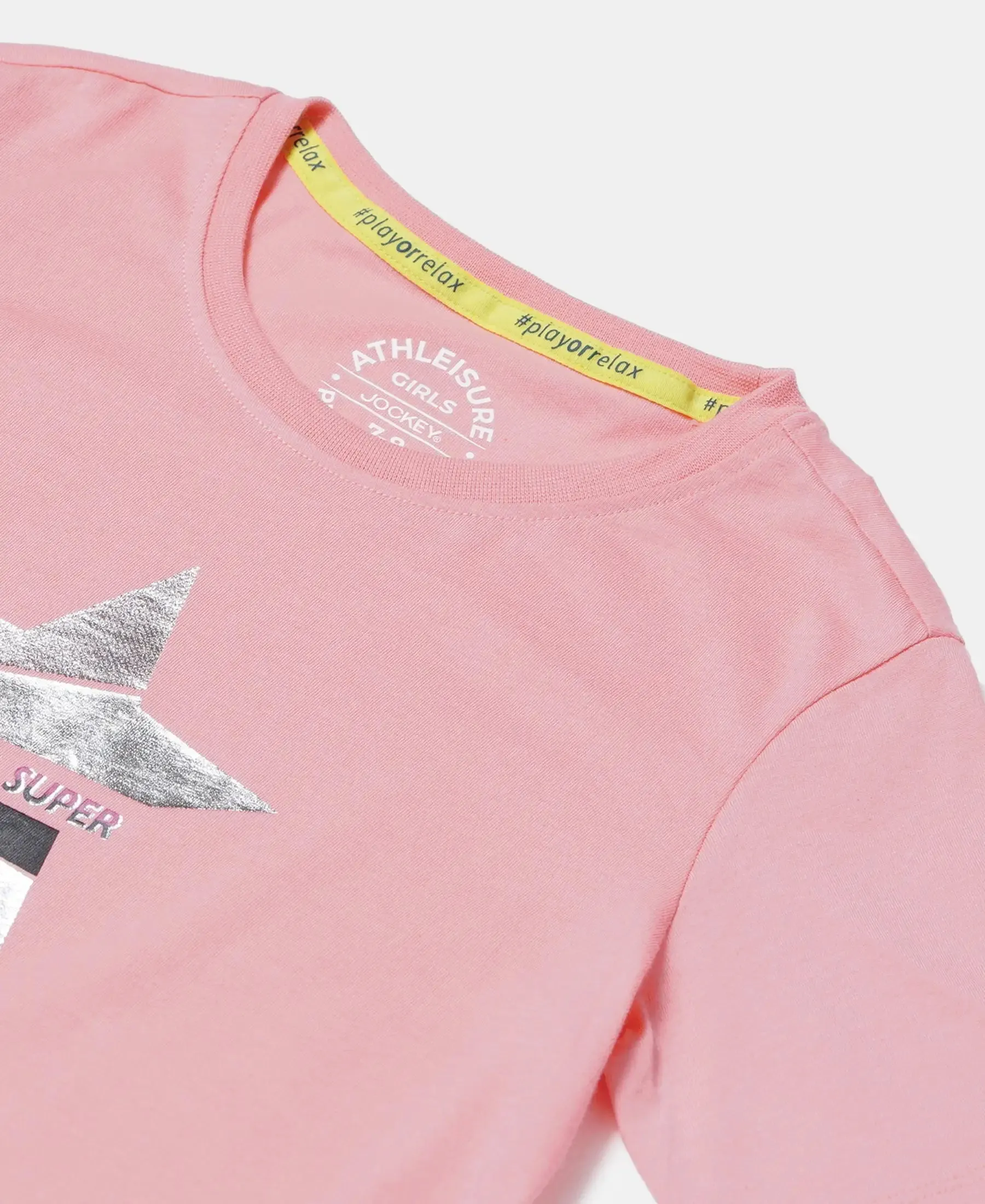 Girl's Super Combed Cotton Graphic Printed Short Sleeve T-Shirt with Hi Low Hem - Flamingo Pink