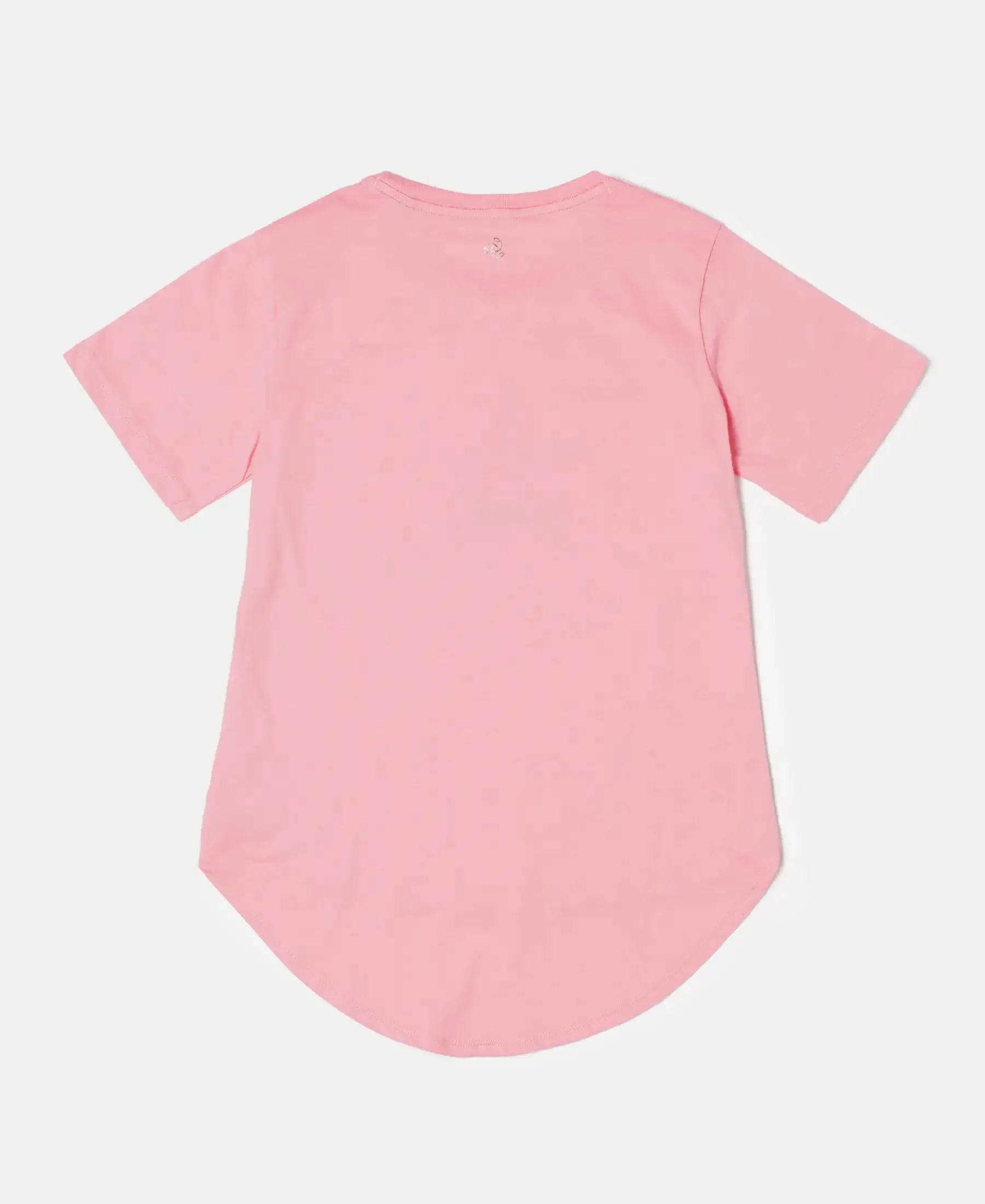 Girl's Super Combed Cotton Graphic Printed Short Sleeve T-Shirt with Hi Low Hem - Flamingo Pink