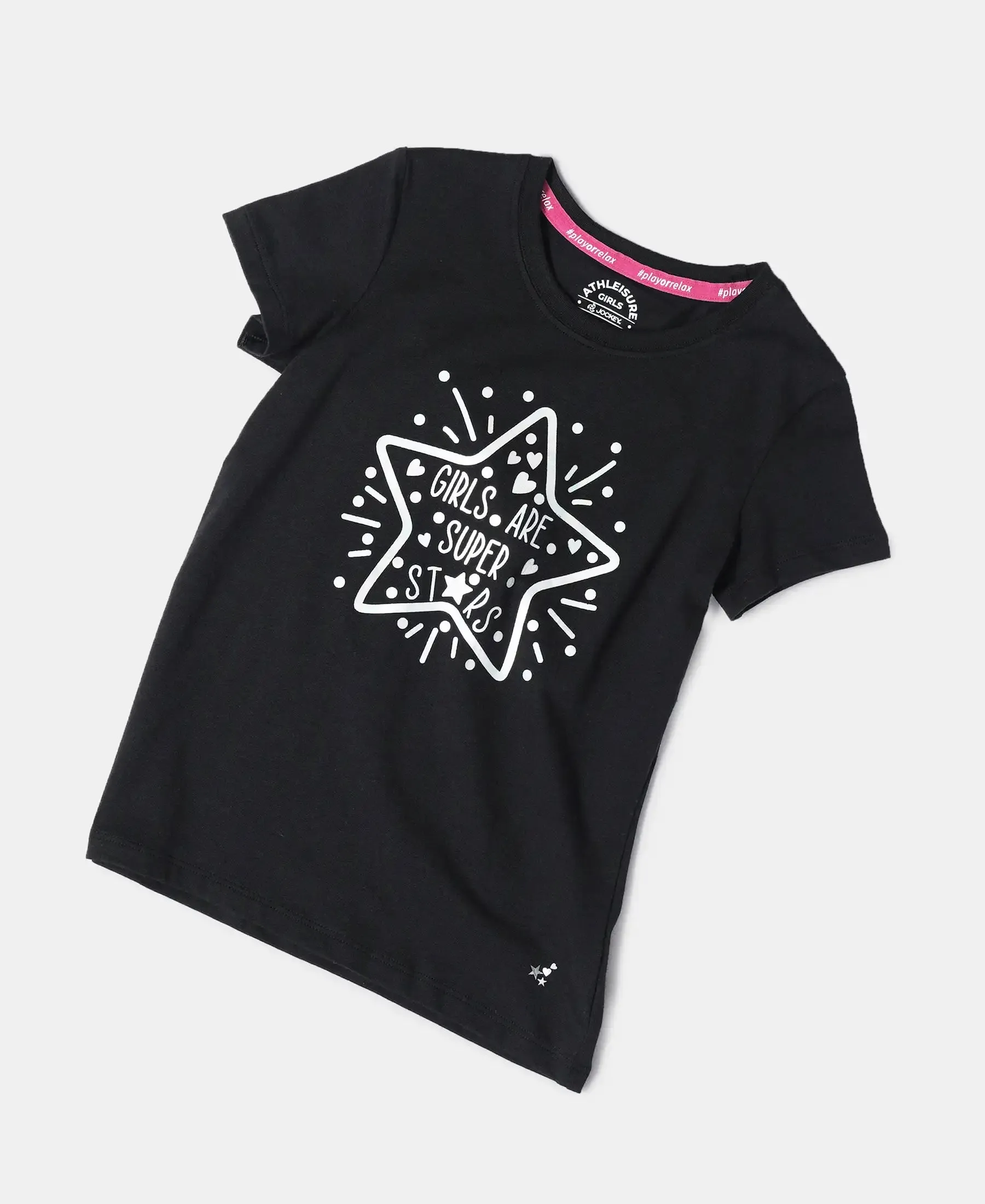 Girl's Super Combed Cotton Graphic Printed T-Shirt - Black