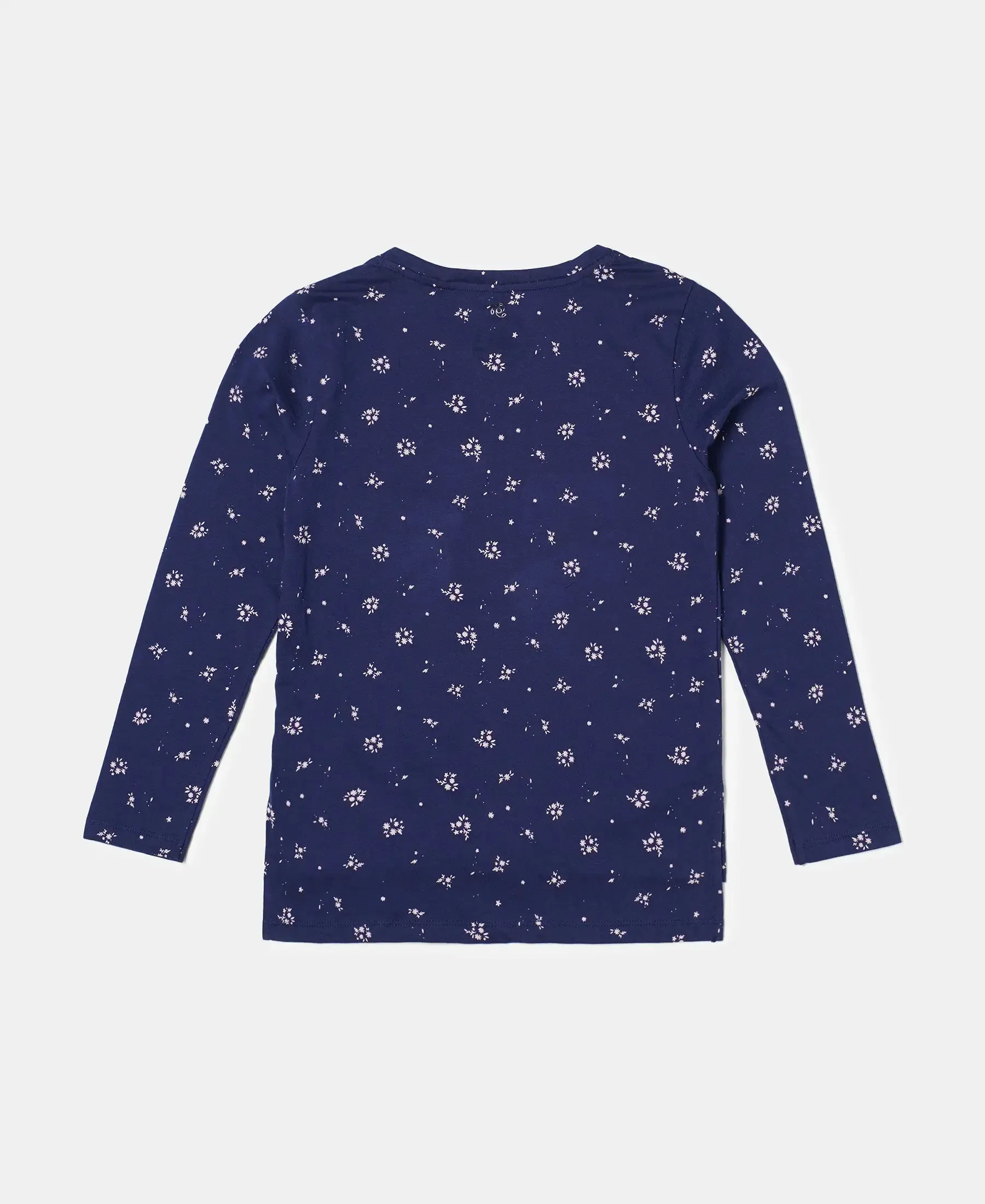 Girl's Super Combed Cotton Printed Full Sleeve T-Shirt - Imperial Blue Printed