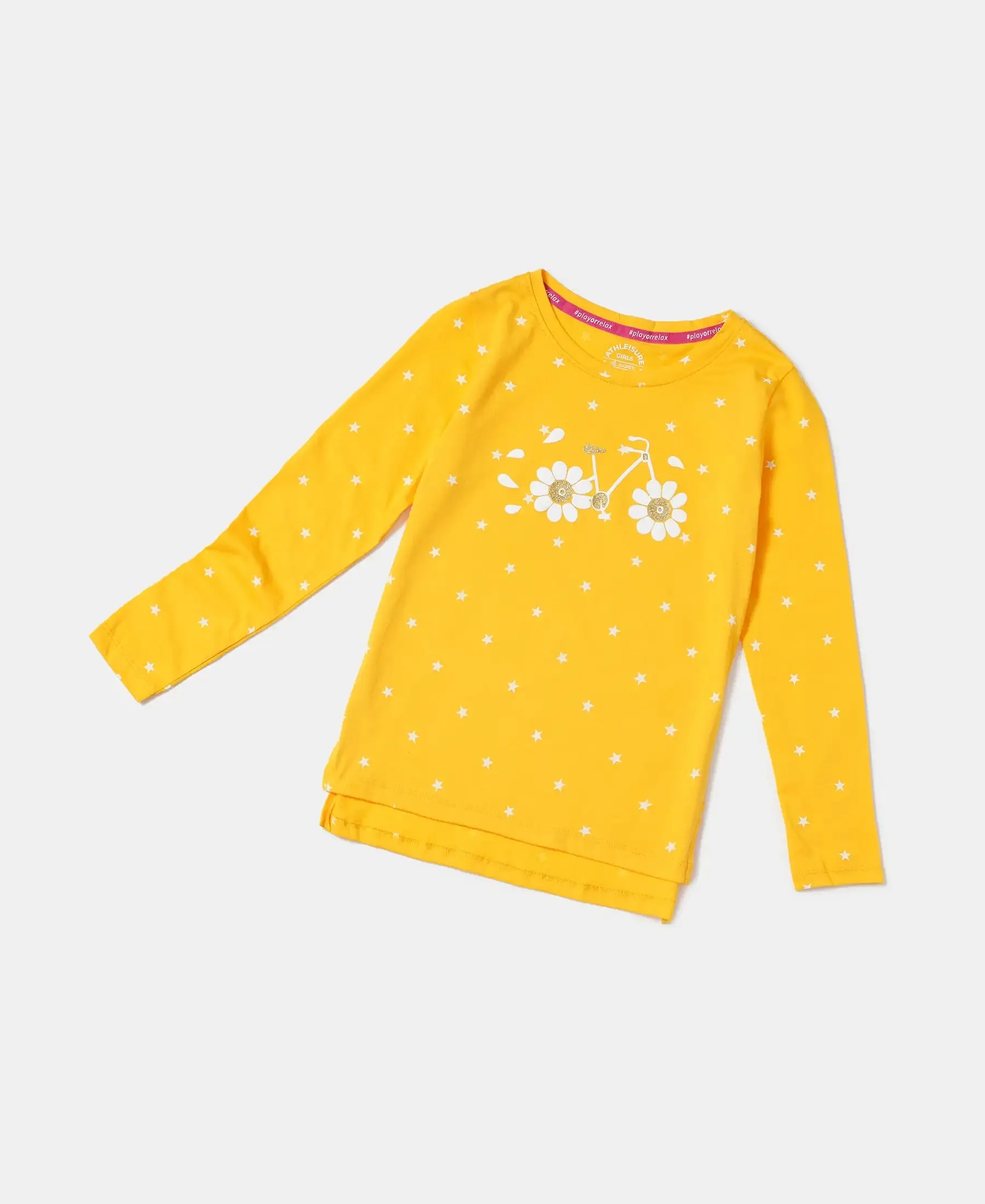 Girl's Super Combed Cotton Printed Full Sleeve T-Shirt - Spectra Yellow