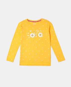 Girl's Super Combed Cotton Printed Full Sleeve T-Shirt - Spectra Yellow