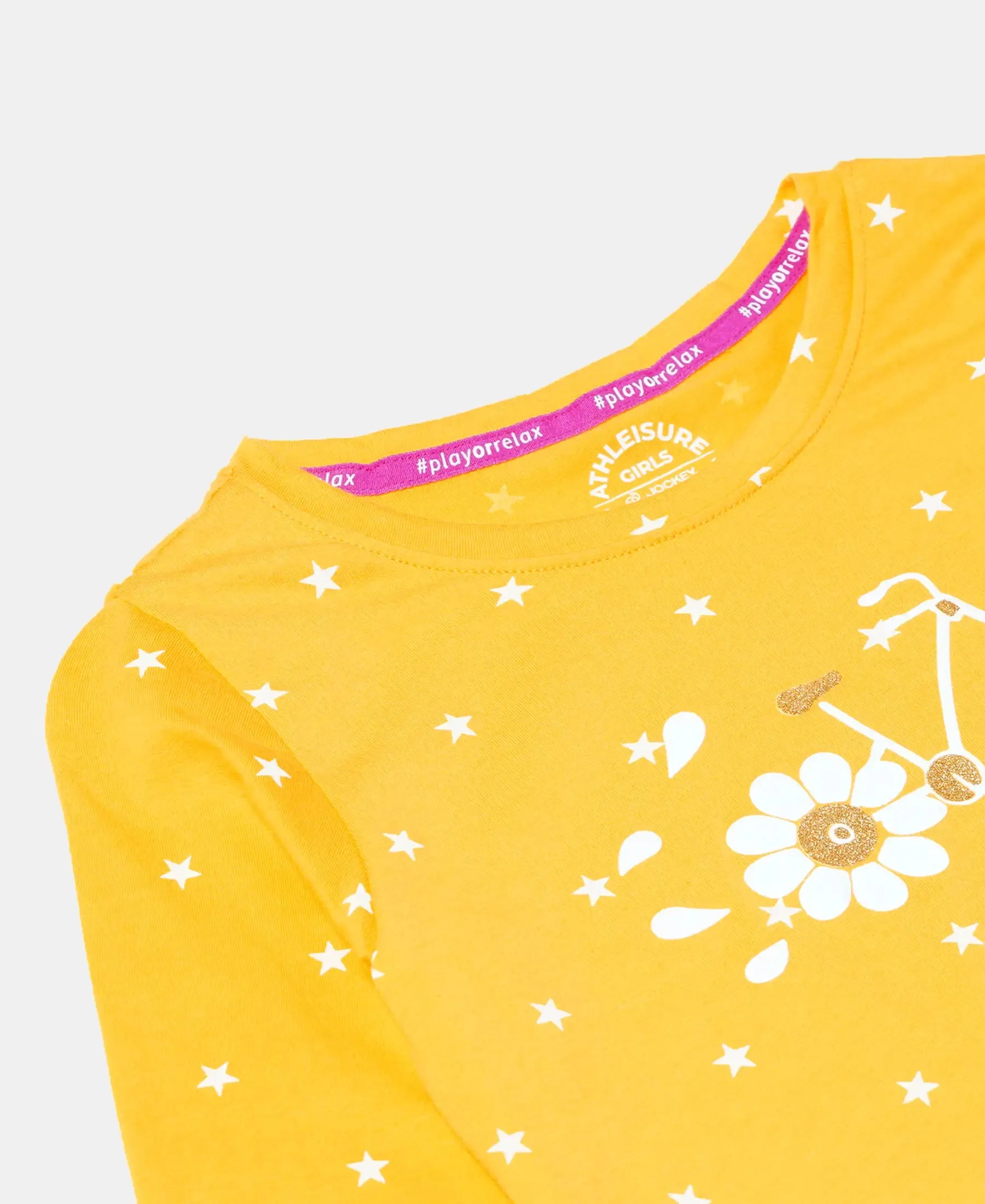 Girl's Super Combed Cotton Printed Full Sleeve T-Shirt - Spectra Yellow