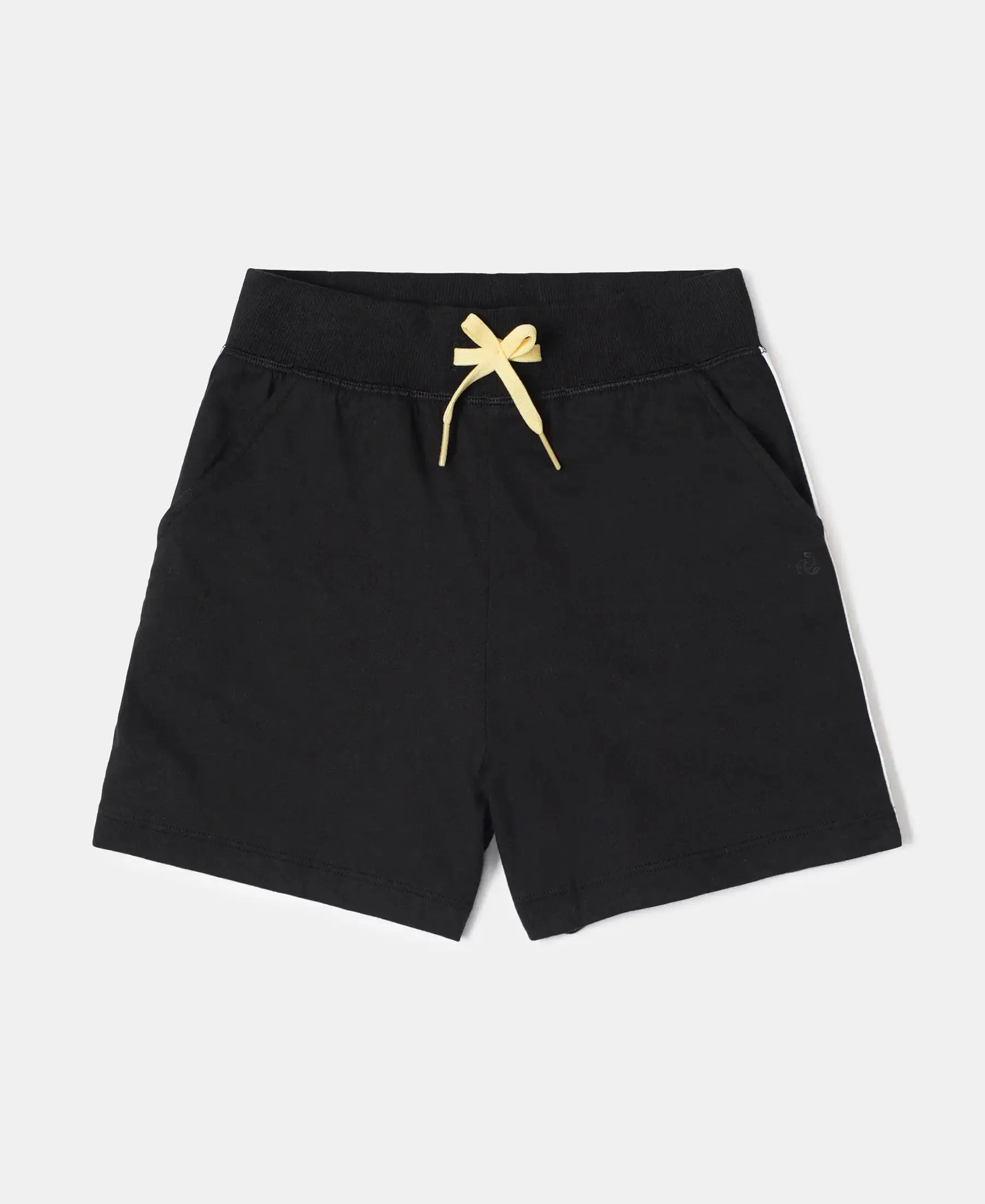 Girl's Super Combed Cotton Solid Shorts with Side Taping - Black