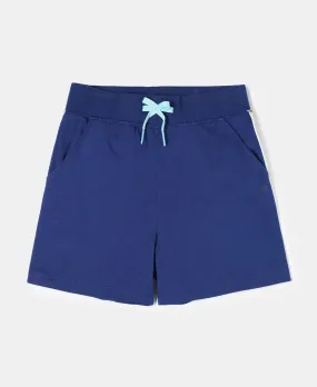 Girl's Super Combed Cotton Solid Shorts with Side Taping - Blue Depth