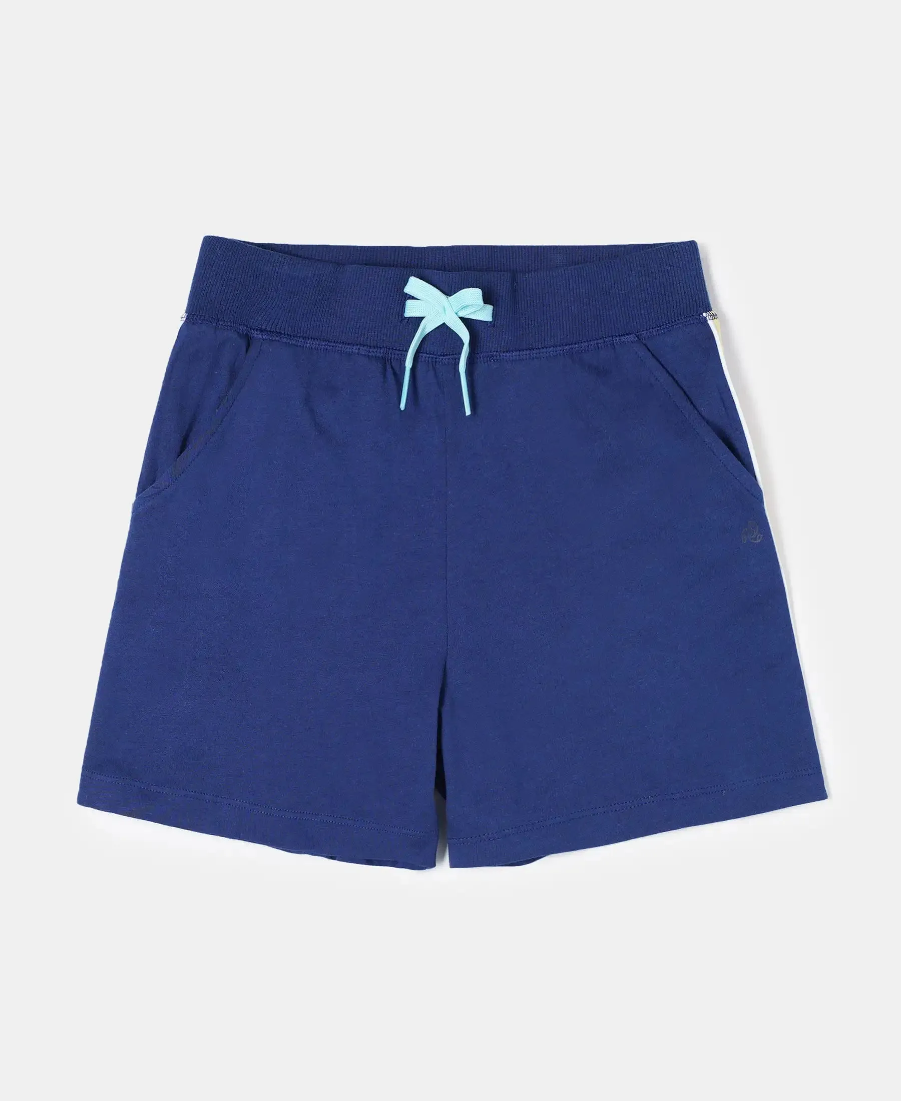 Girl's Super Combed Cotton Solid Shorts with Side Taping - Blue Depth