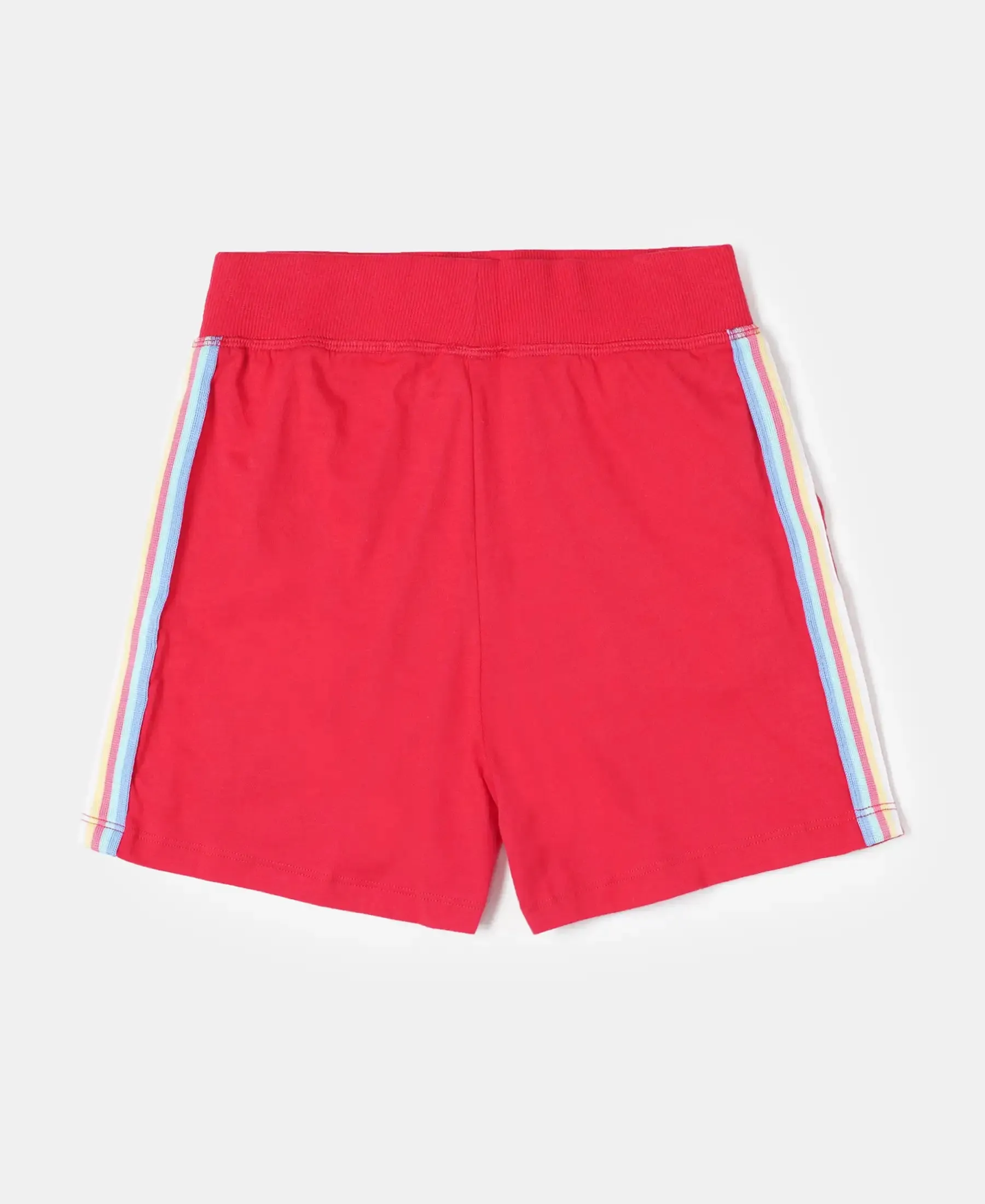 Girl's Super Combed Cotton Solid Shorts with Side Taping - Team Red