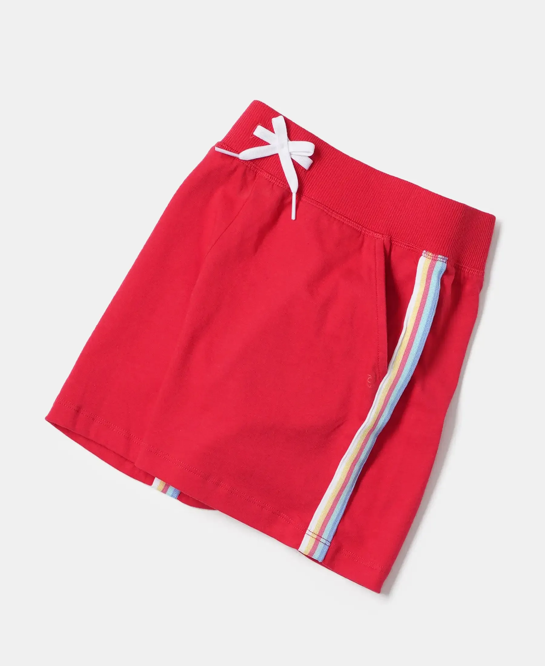 Girl's Super Combed Cotton Solid Shorts with Side Taping - Team Red