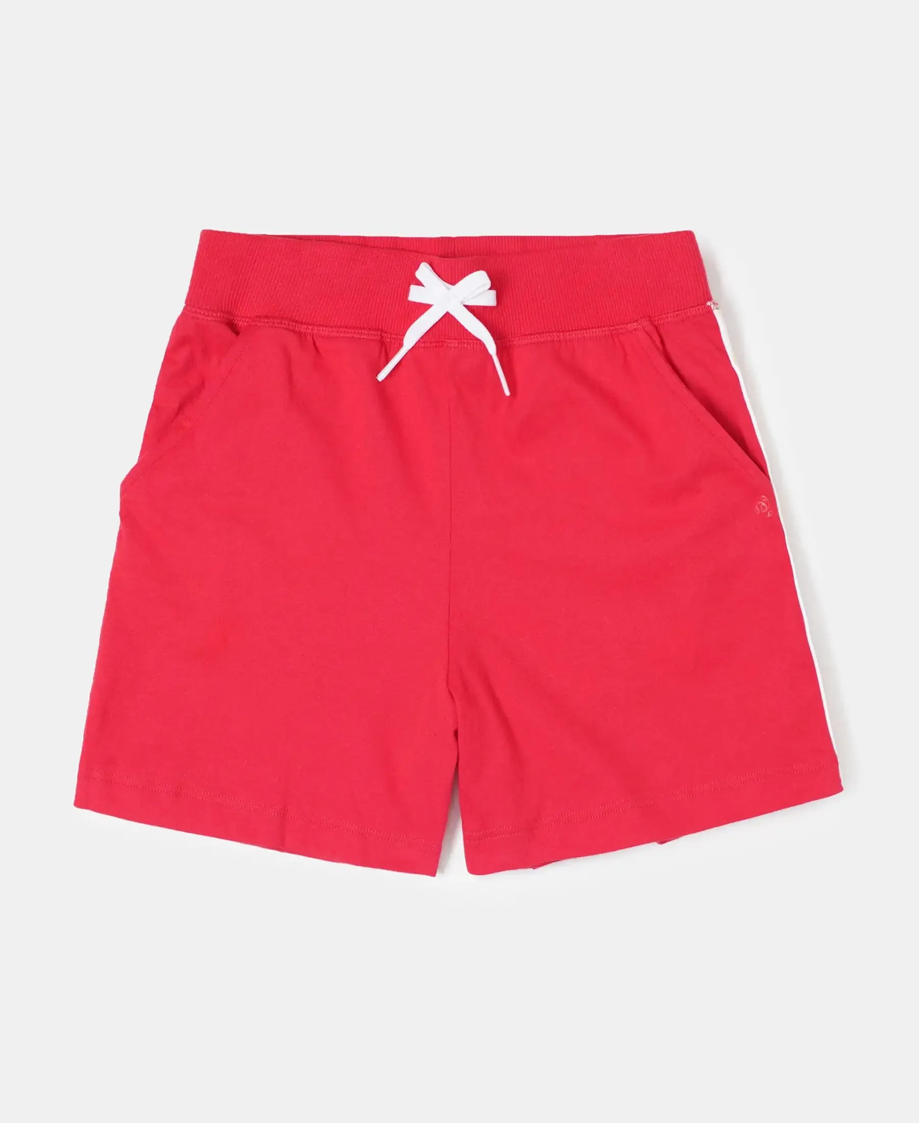 Girl's Super Combed Cotton Solid Shorts with Side Taping - Team Red