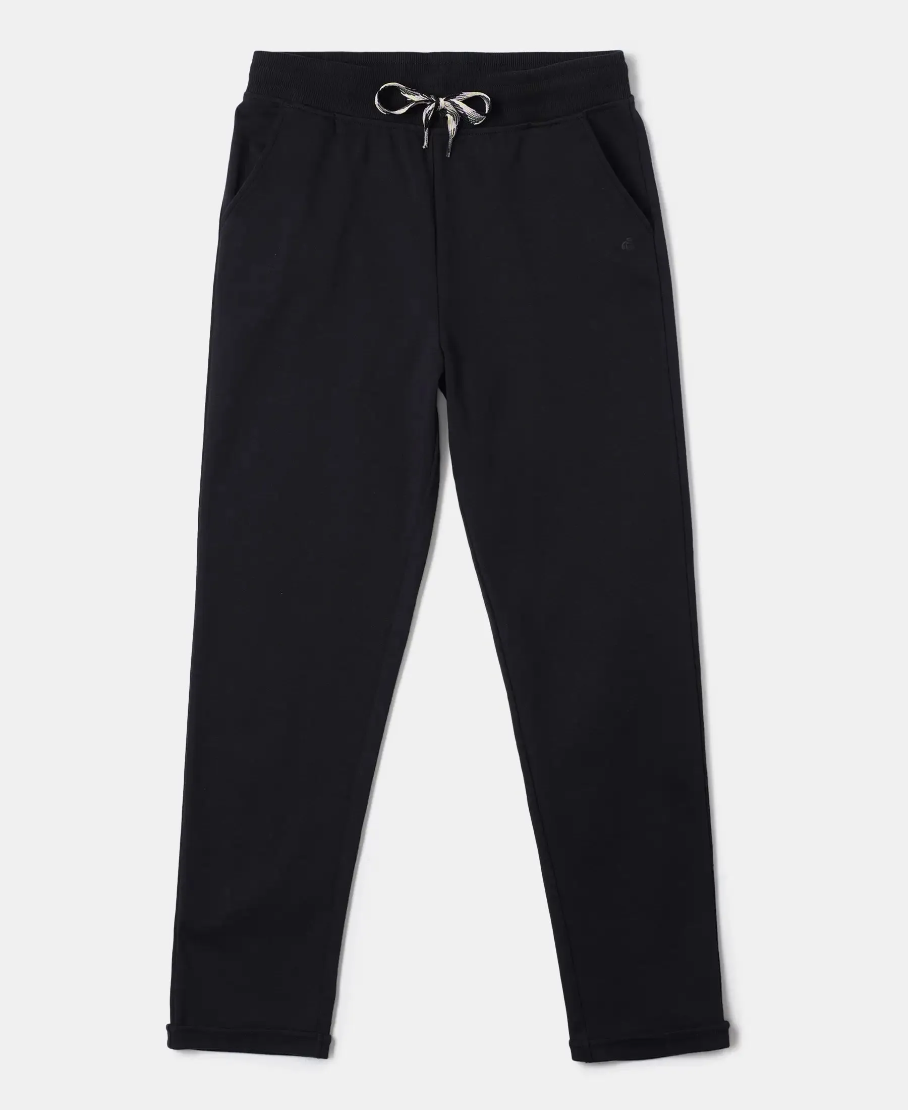 Girl's Super Combed Cotton Straight Fit Trackpants with Contrast Taping - Black