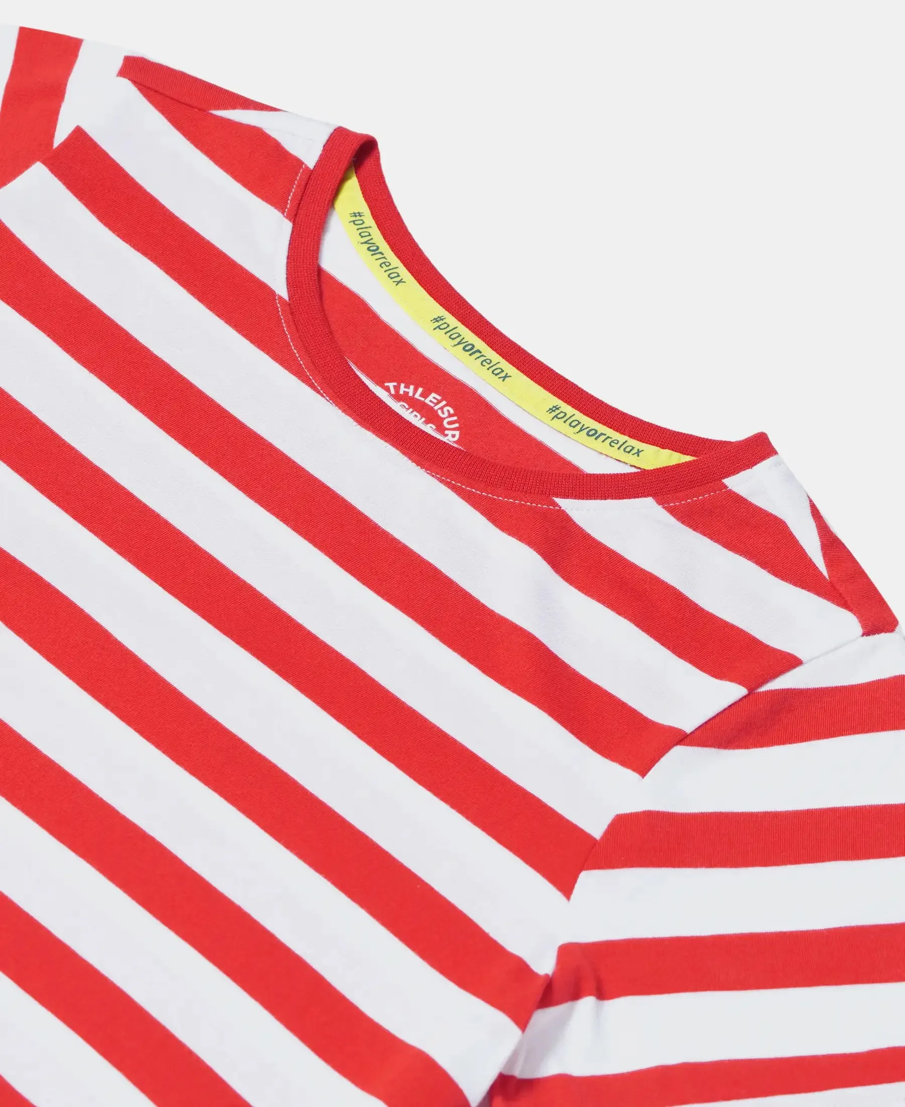 Girl's Super Combed Cotton Striped Dress - Rio Red