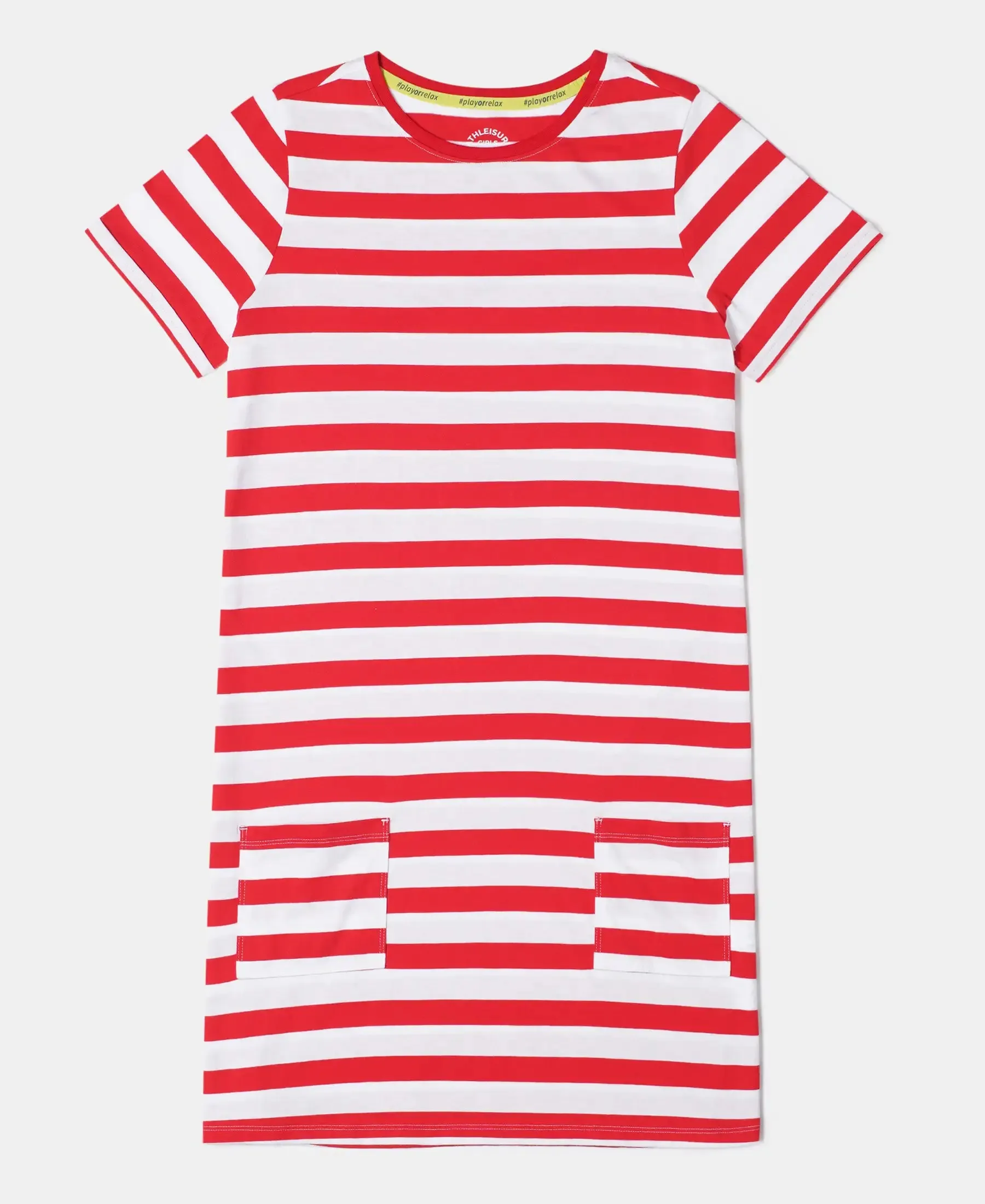 Girl's Super Combed Cotton Striped Dress - Rio Red