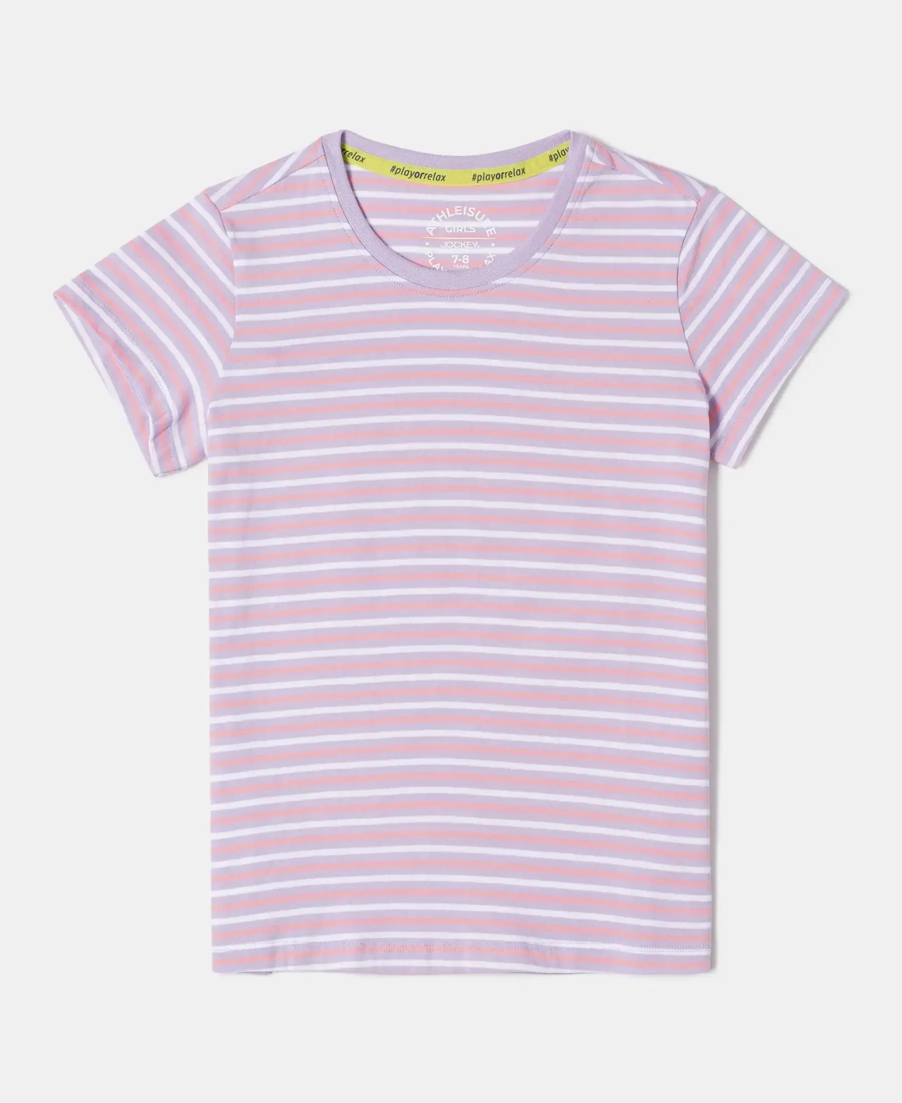 Girl's Super Combed Cotton Striped Short Sleeve T-Shirt - Lavendula