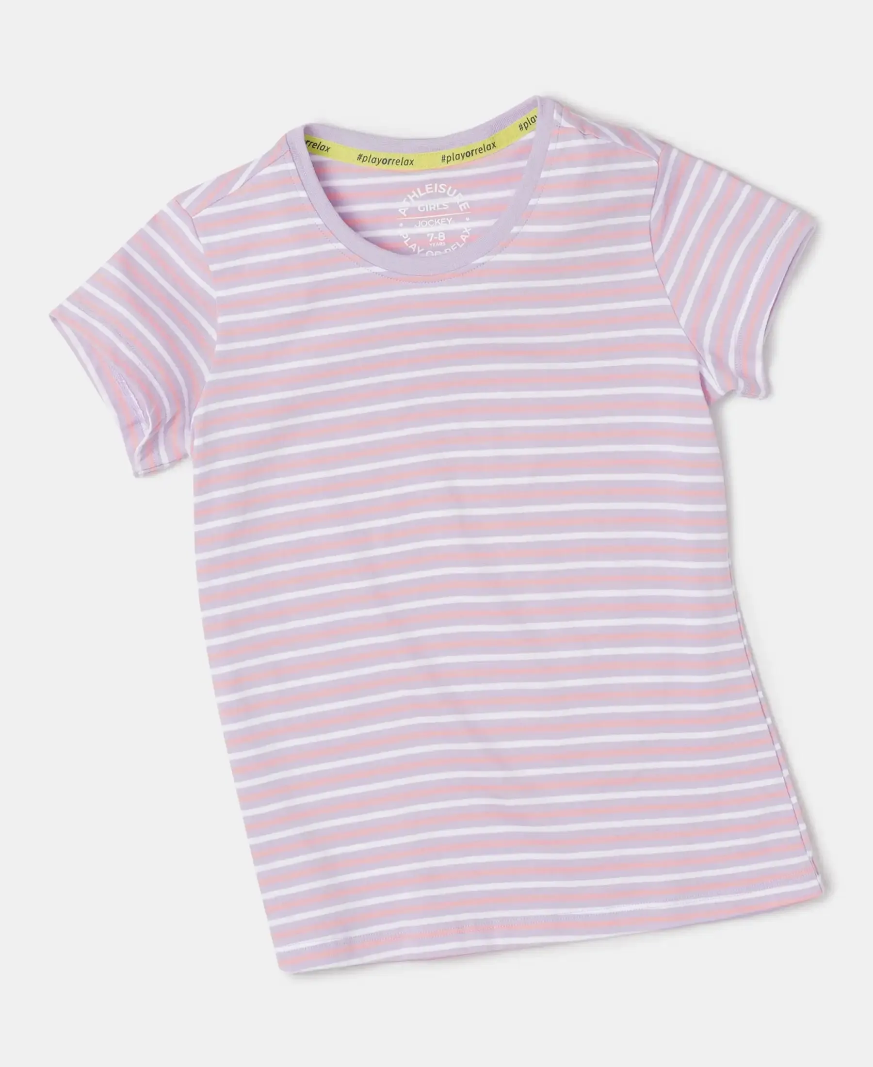 Girl's Super Combed Cotton Striped Short Sleeve T-Shirt - Lavendula