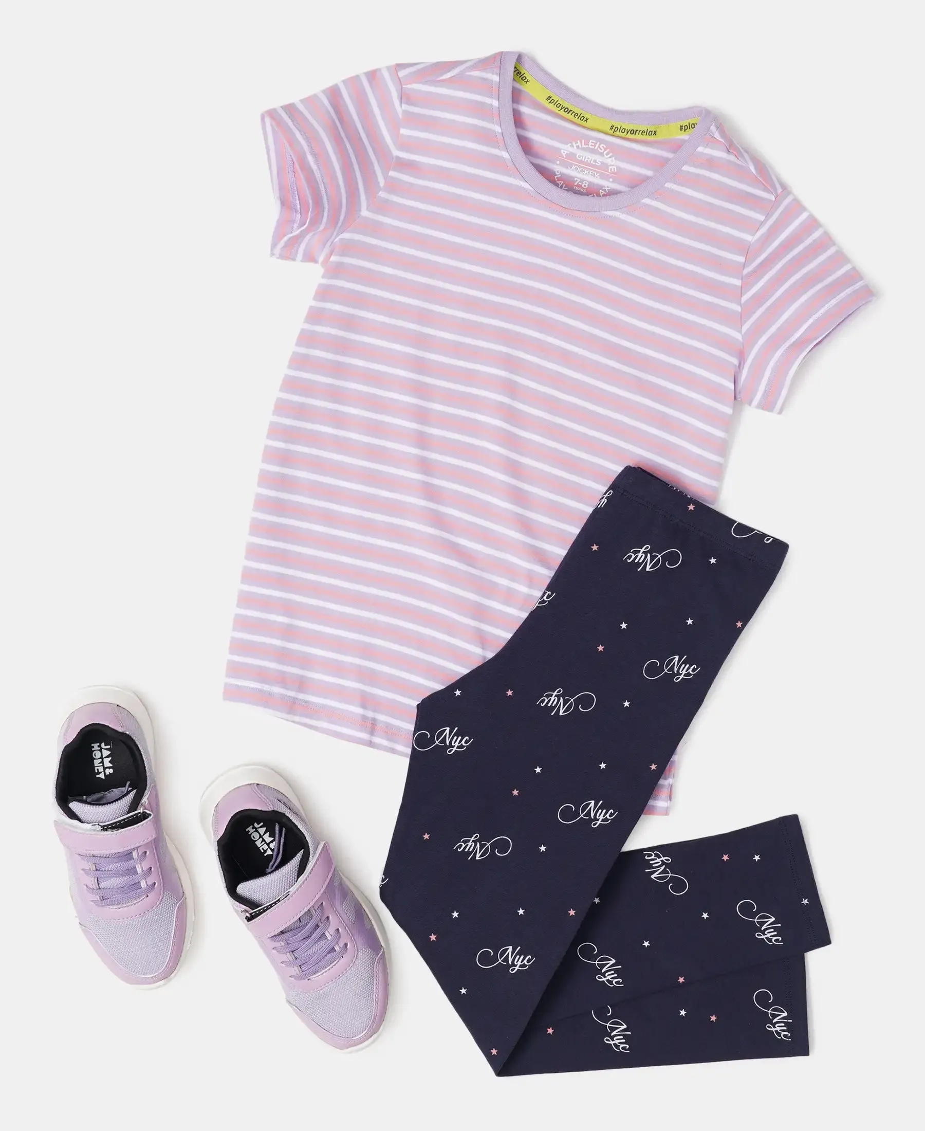 Girl's Super Combed Cotton Striped Short Sleeve T-Shirt - Lavendula