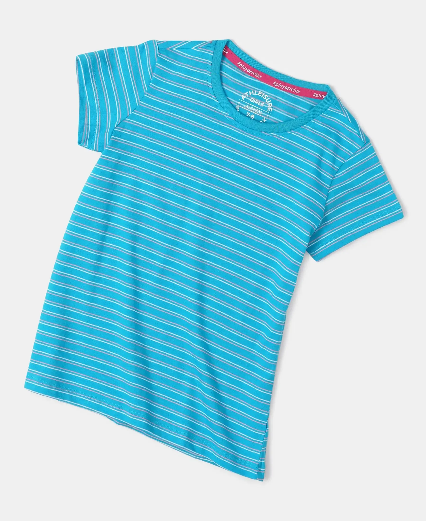 Girl's Super Combed Cotton Striped Short Sleeve T-Shirt - Sky Dive