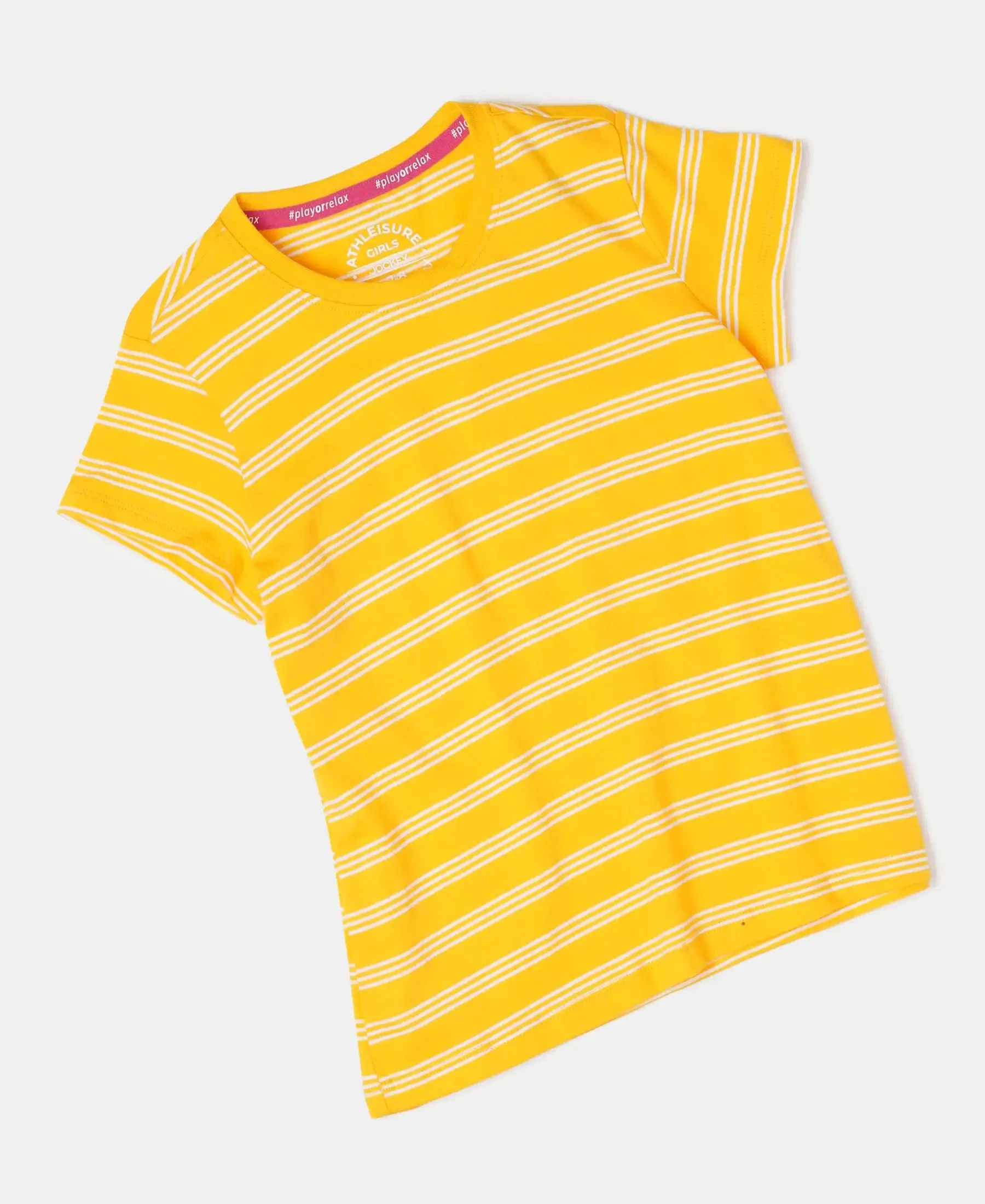 Girl's Super Combed Cotton Striped Short Sleeve T-Shirt - Spectra Yellow