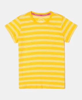 Girl's Super Combed Cotton Striped Short Sleeve T-Shirt - Spectra Yellow