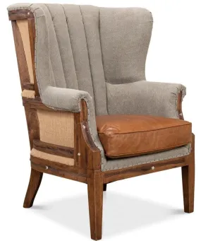 Gray Deconstructed Tufted Arm Chair with Leather Seat