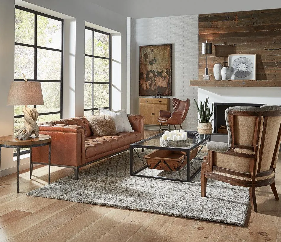 Gray Deconstructed Tufted Arm Chair with Leather Seat