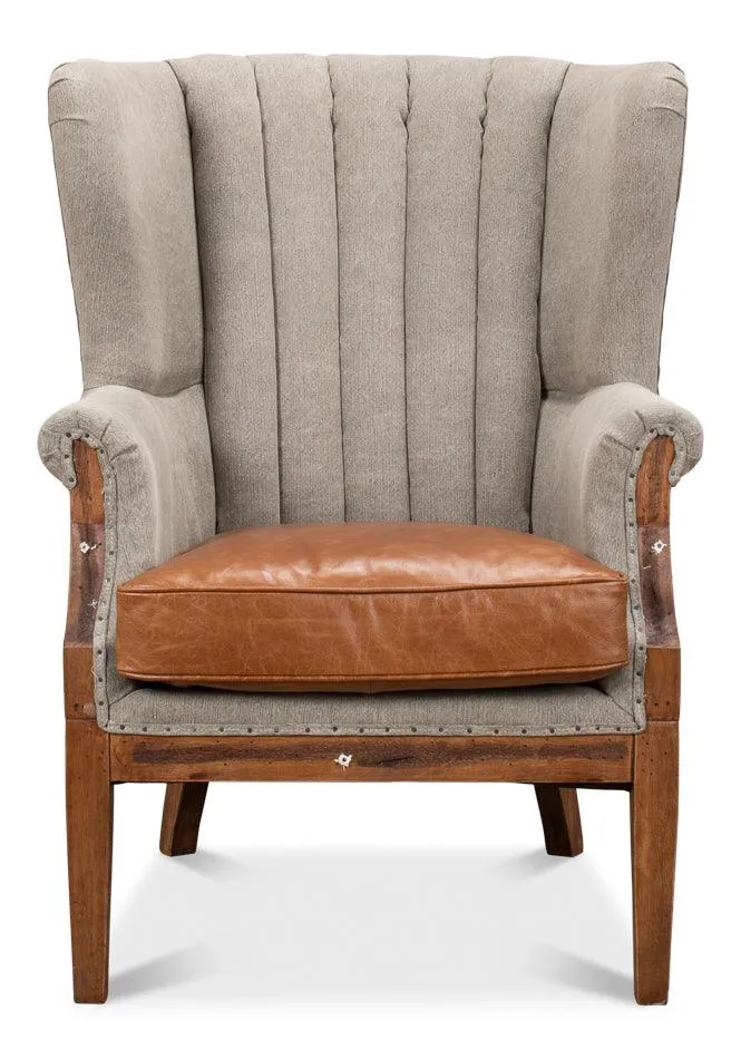 Gray Deconstructed Tufted Arm Chair with Leather Seat