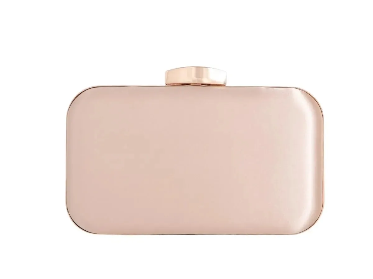 Koko Satin Box Clutch With Bling Detail in rose gold