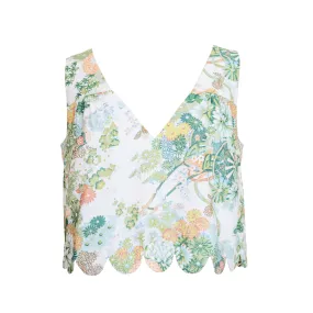 MASON’S DAUGHTER V-Neck Scallop Detail Tank, Spring Chinoiserie