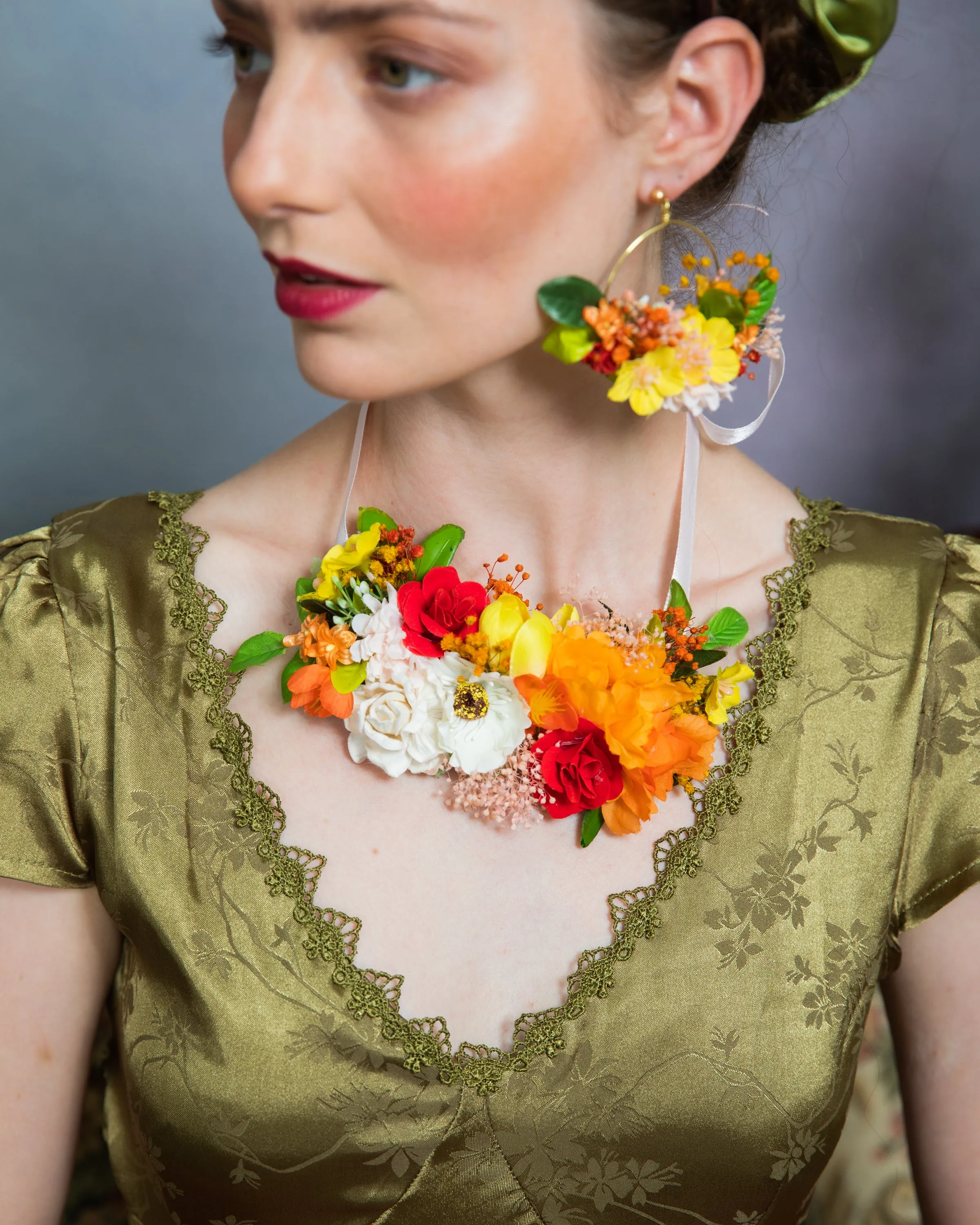 Orange and yellow flower necklace