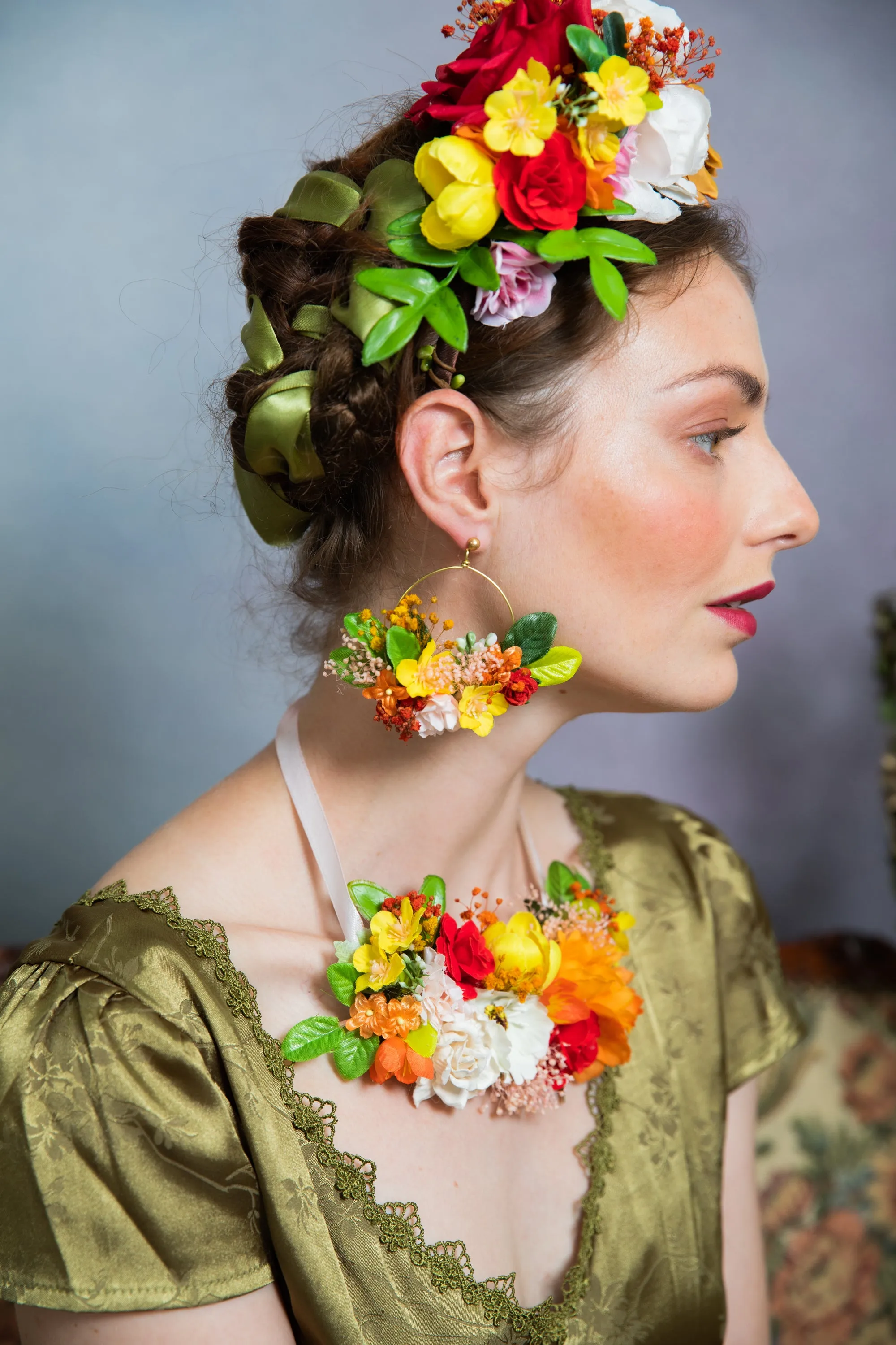 Orange and yellow flower necklace