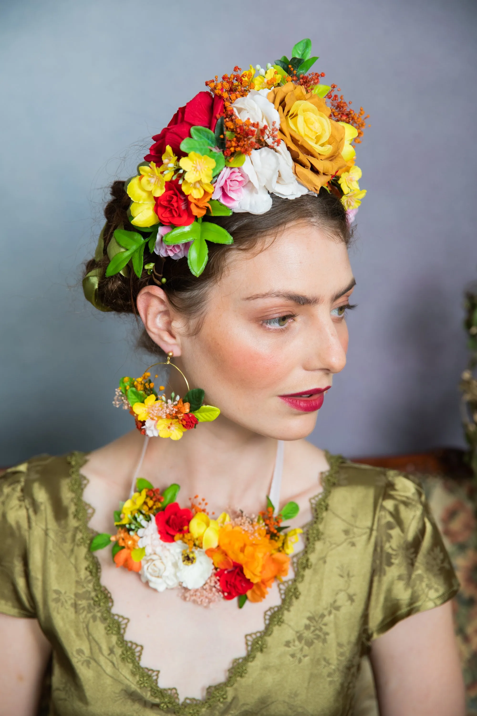 Orange and yellow flower necklace