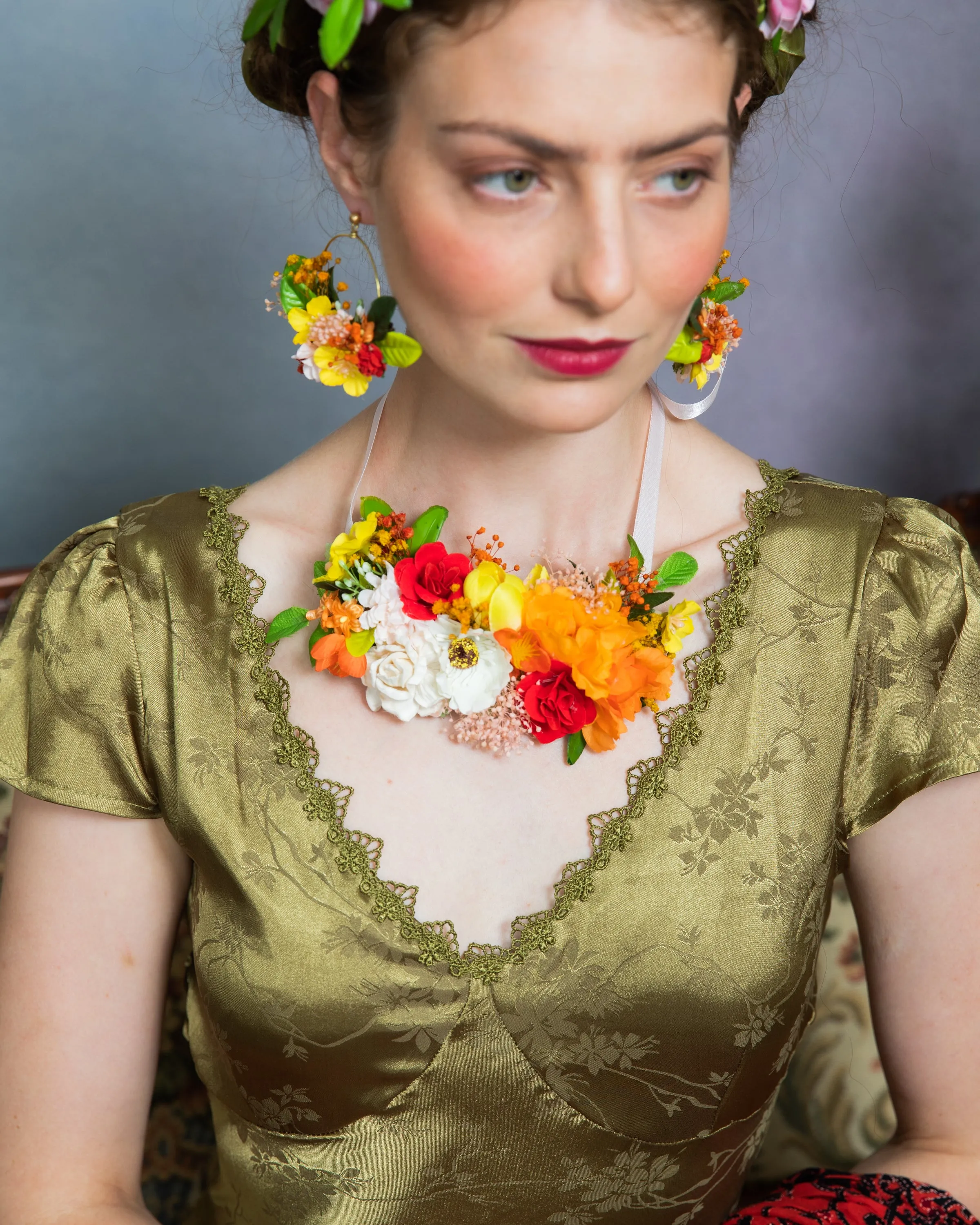 Orange and yellow flower necklace