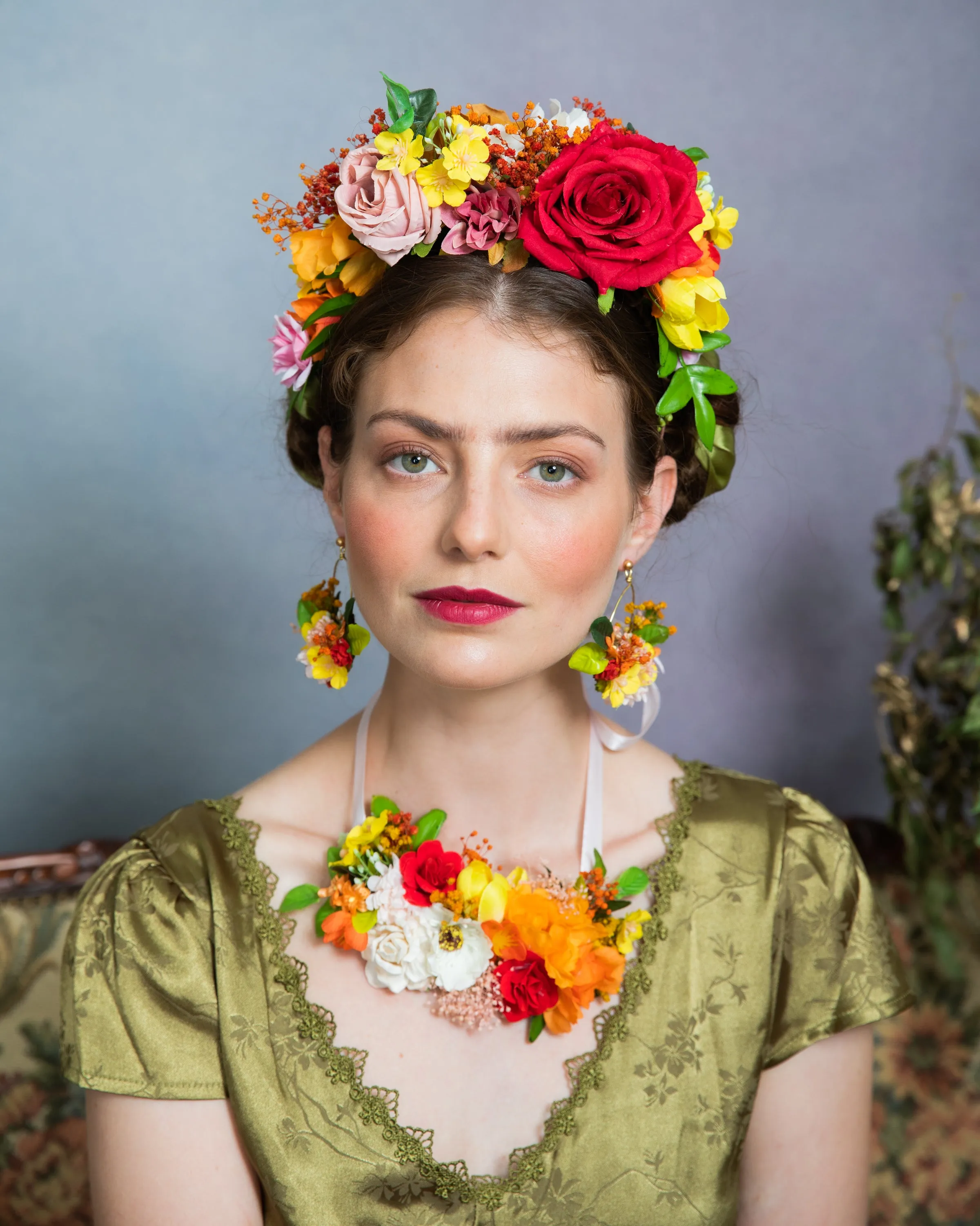 Orange and yellow flower necklace