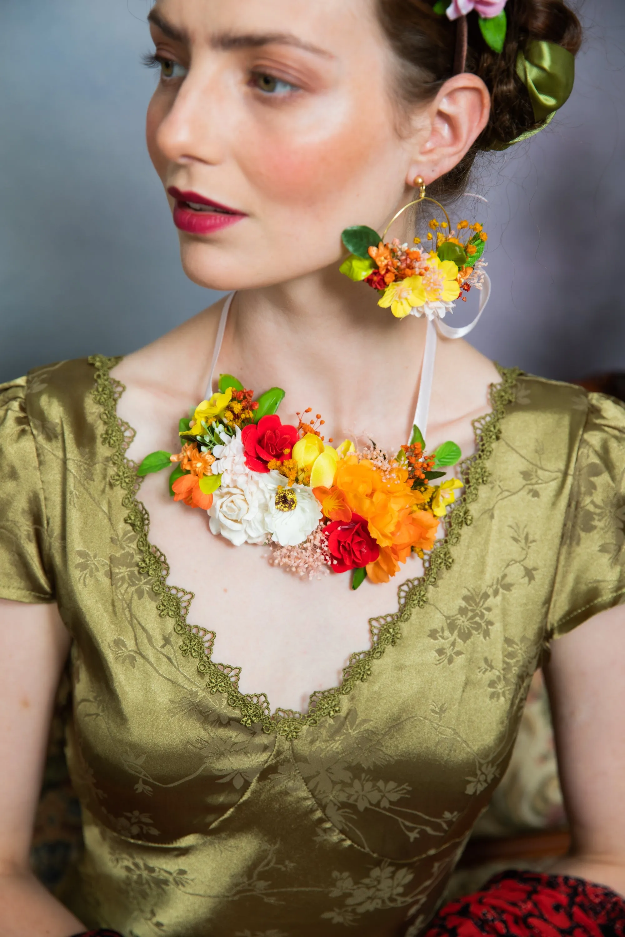 Orange and yellow flower necklace