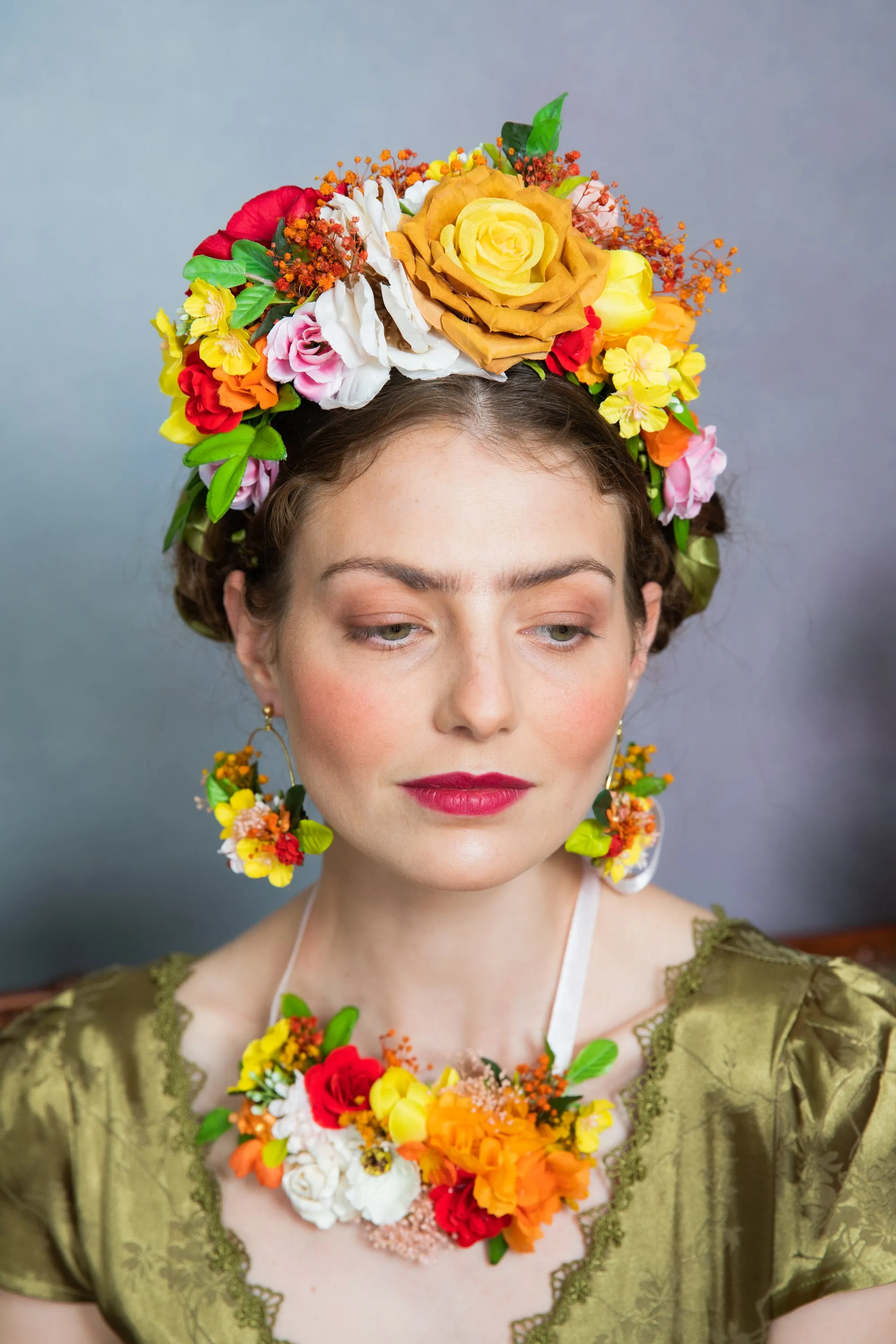 Orange and yellow flower necklace