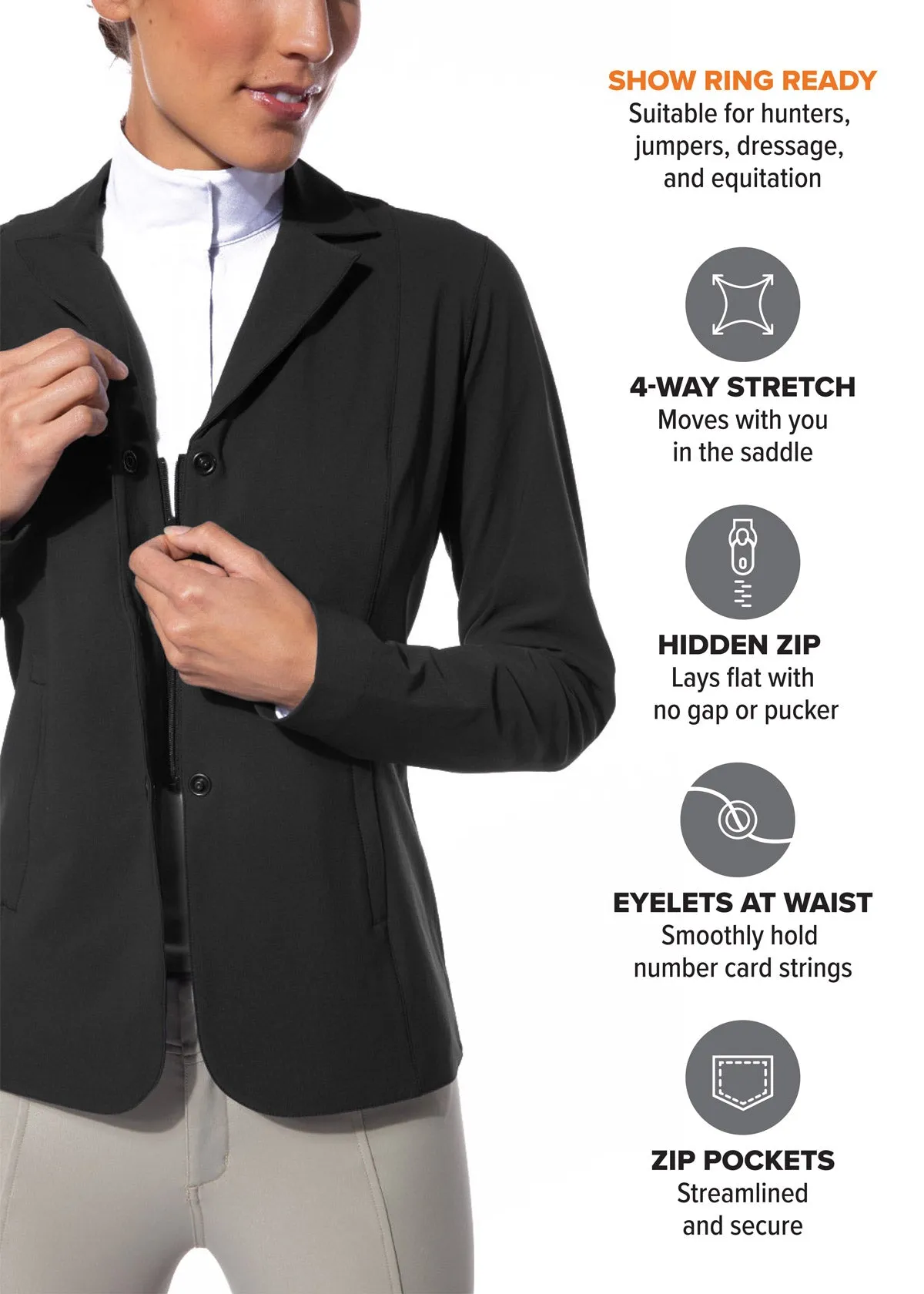 Petite Stretch Competitor Show Coat - 4 Snap