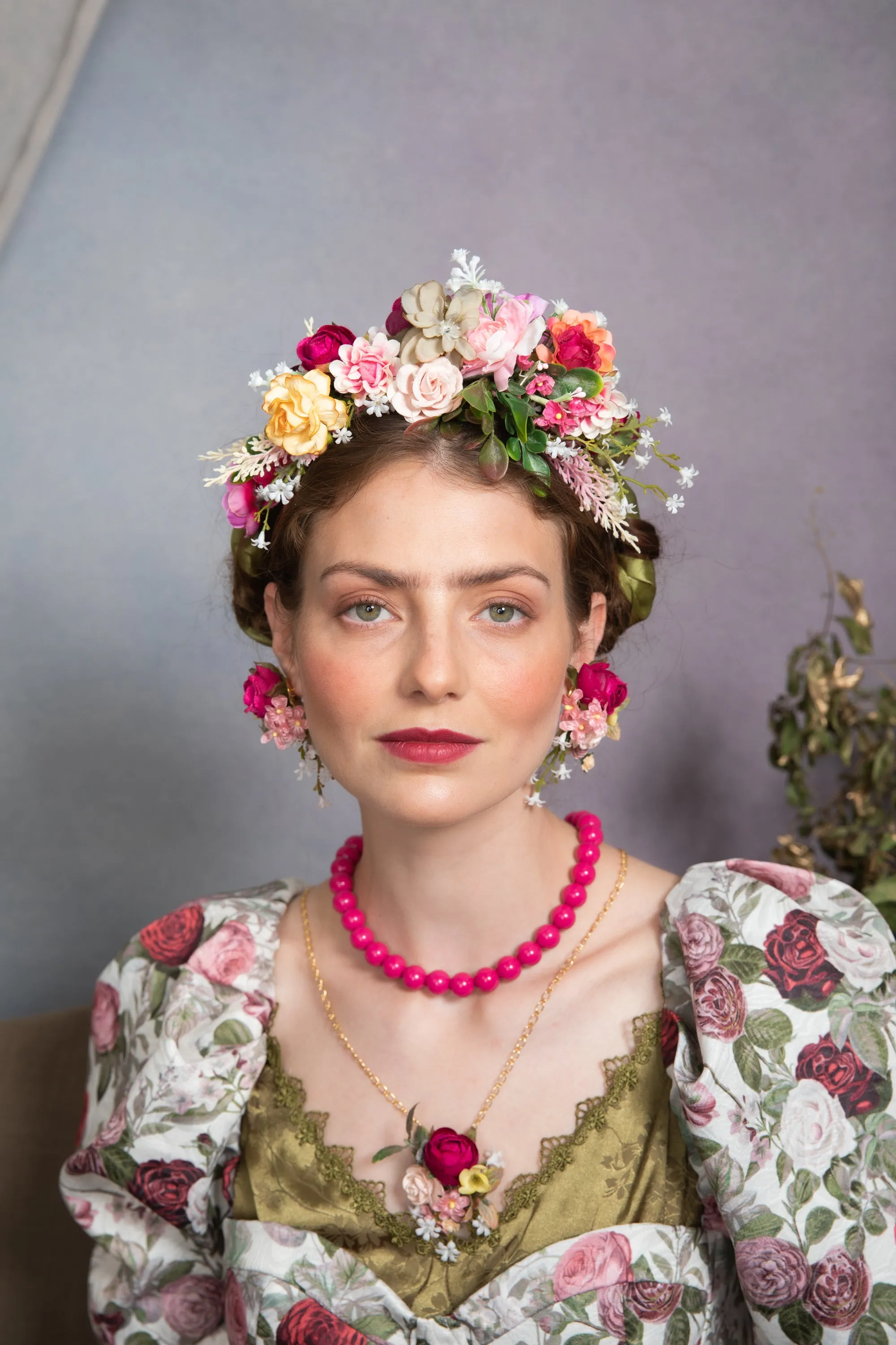 Pink flower necklace with peony