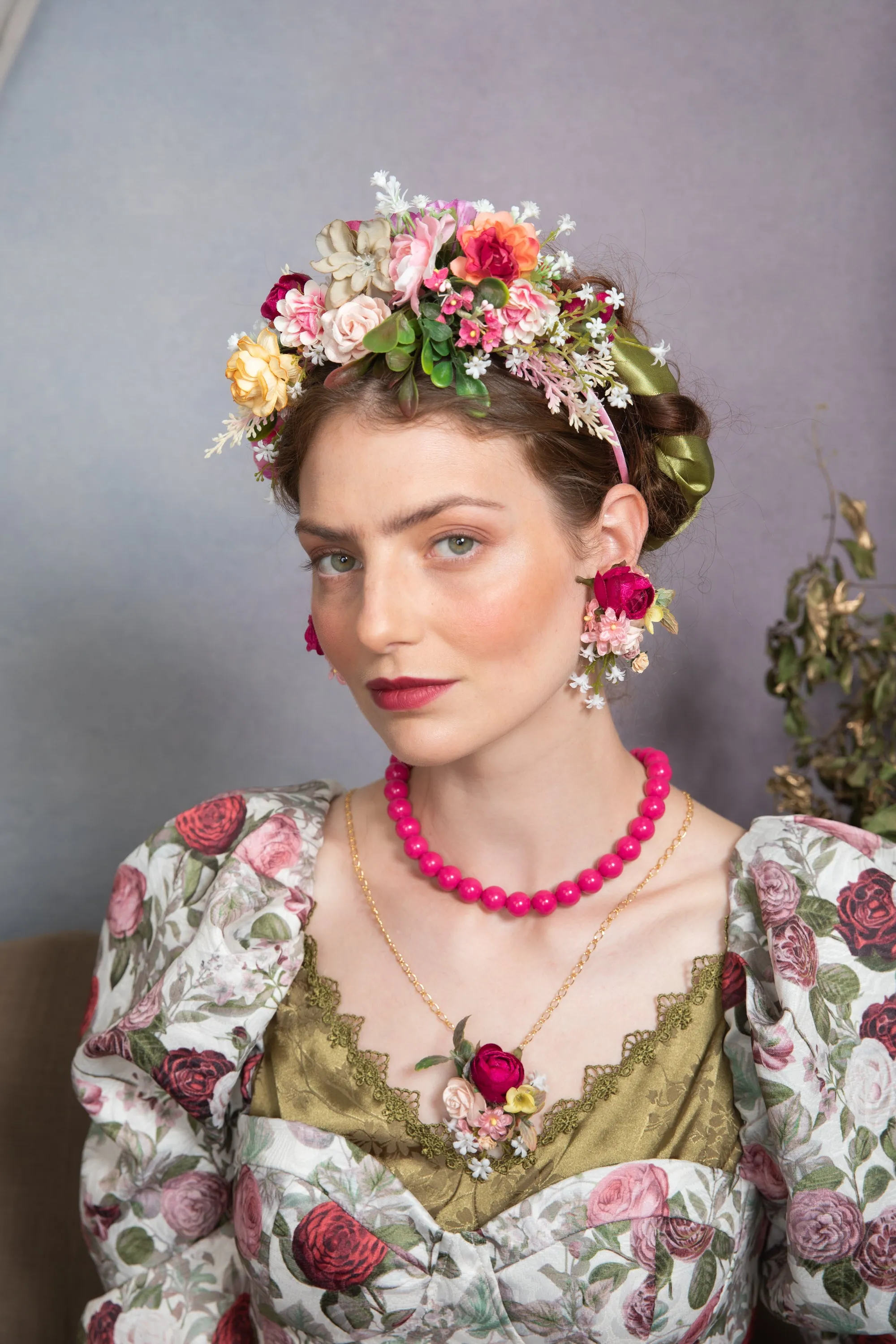 Pink flower necklace with peony