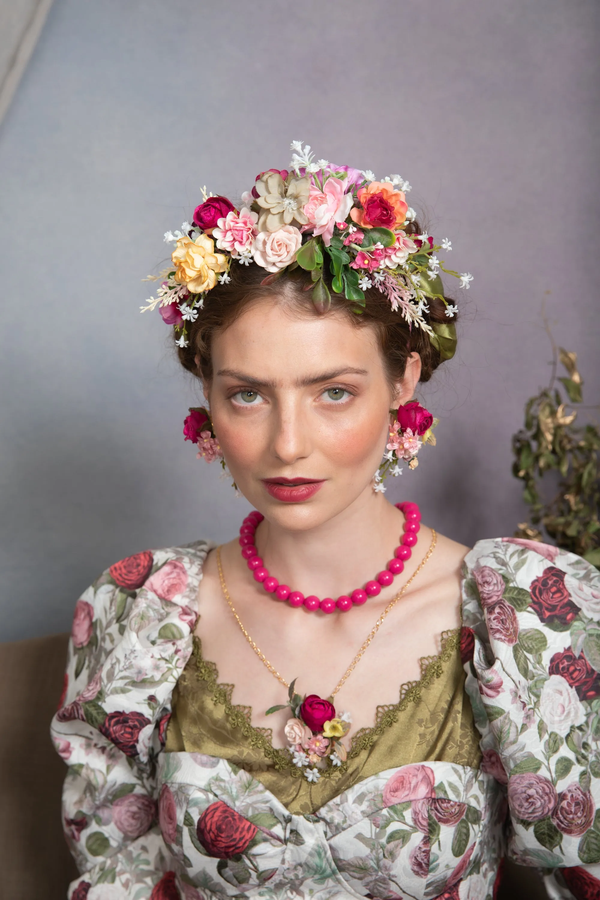 Pink flower necklace with peony