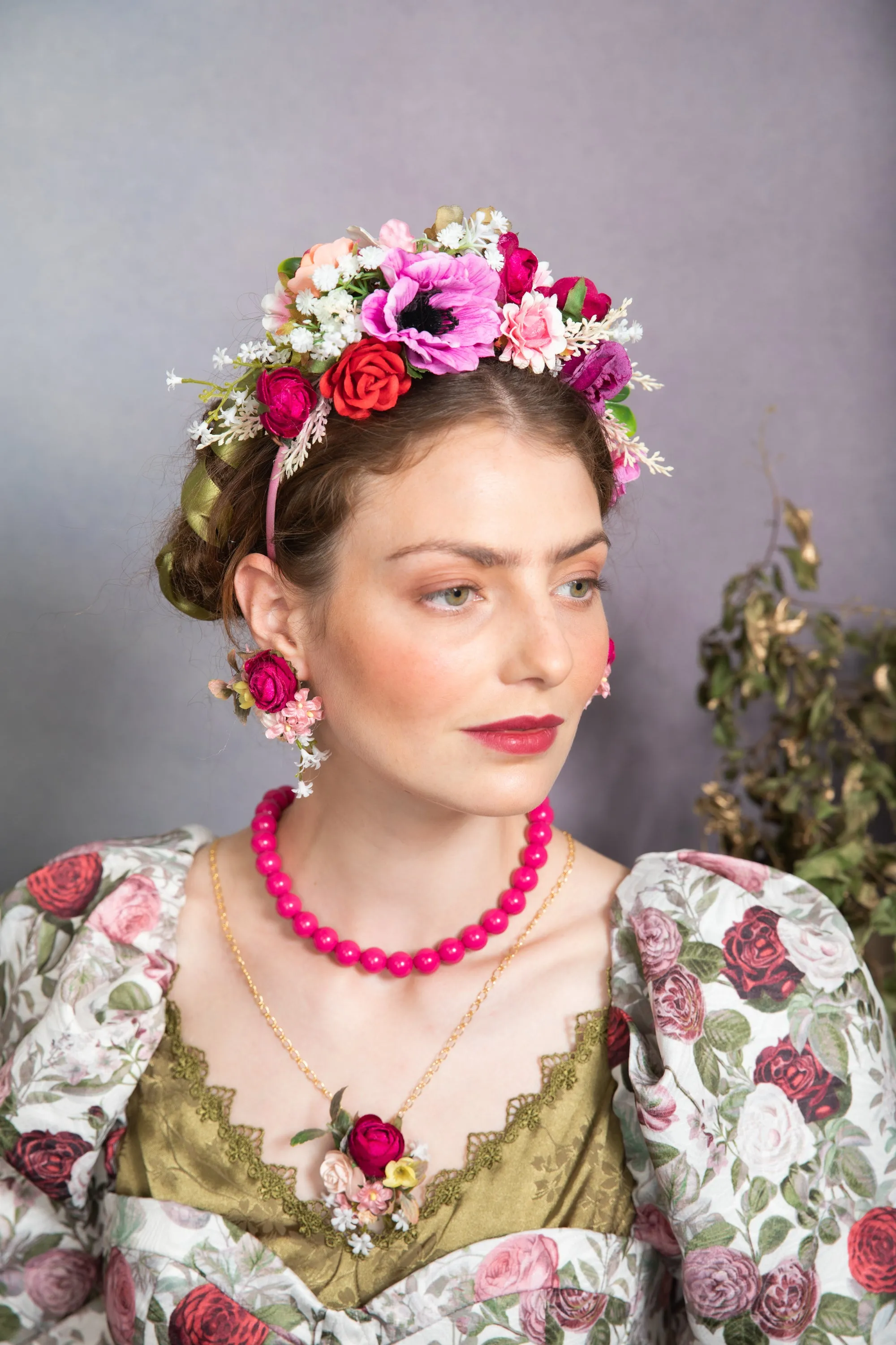 Pink flower necklace with peony