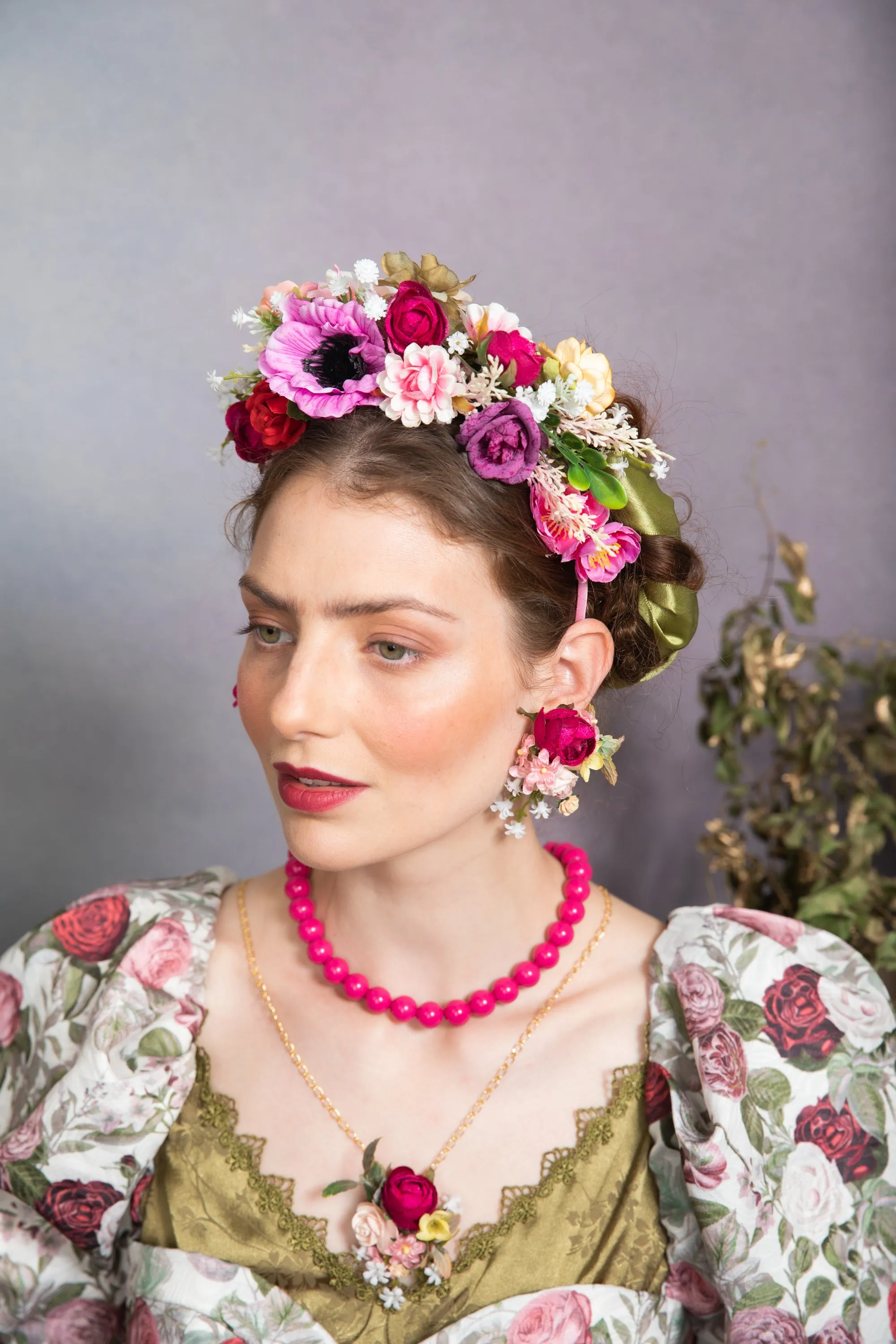 Pink flower necklace with peony