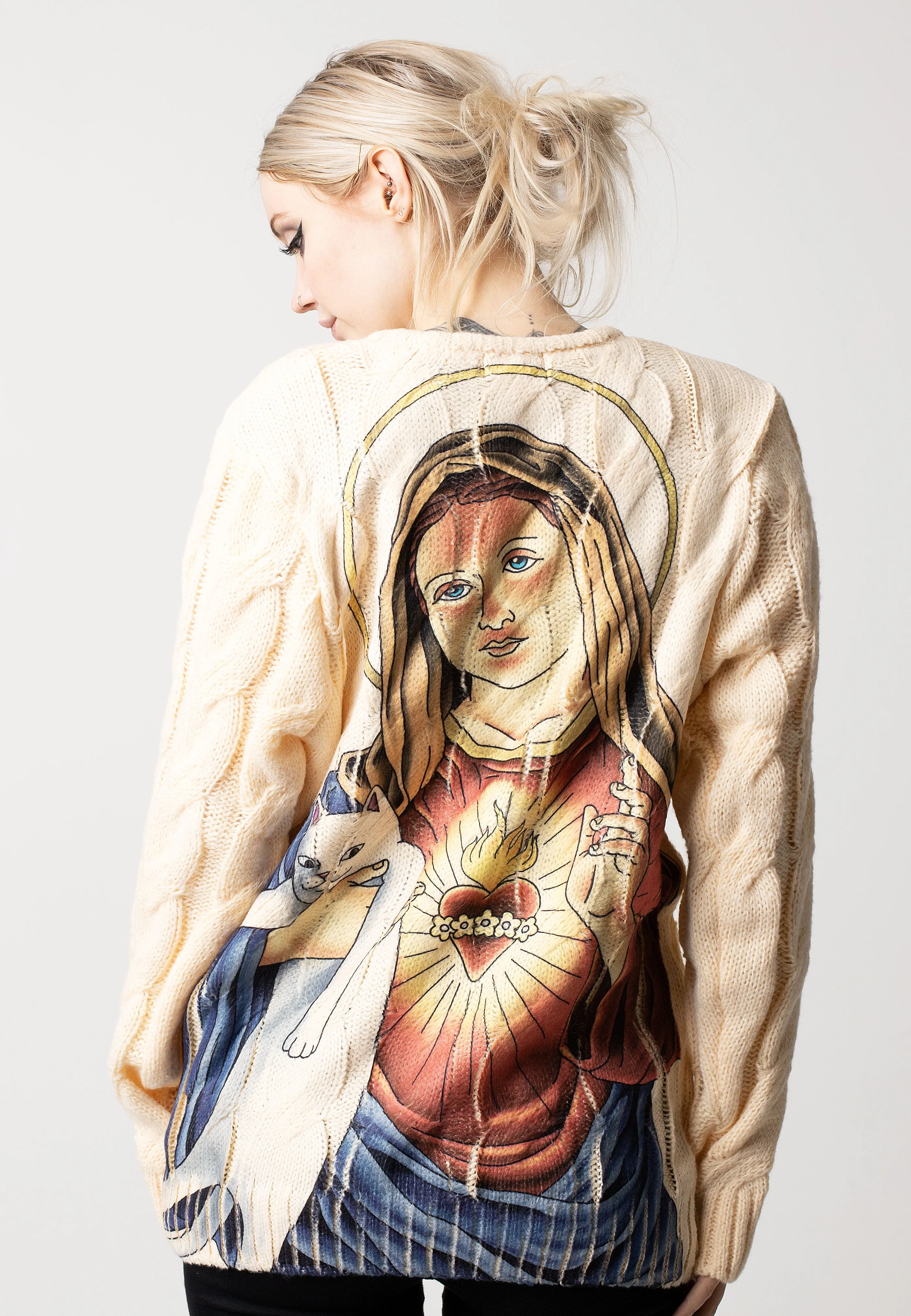 RIPNDIP - Mother Mary Cable Knit Cream - Pullover