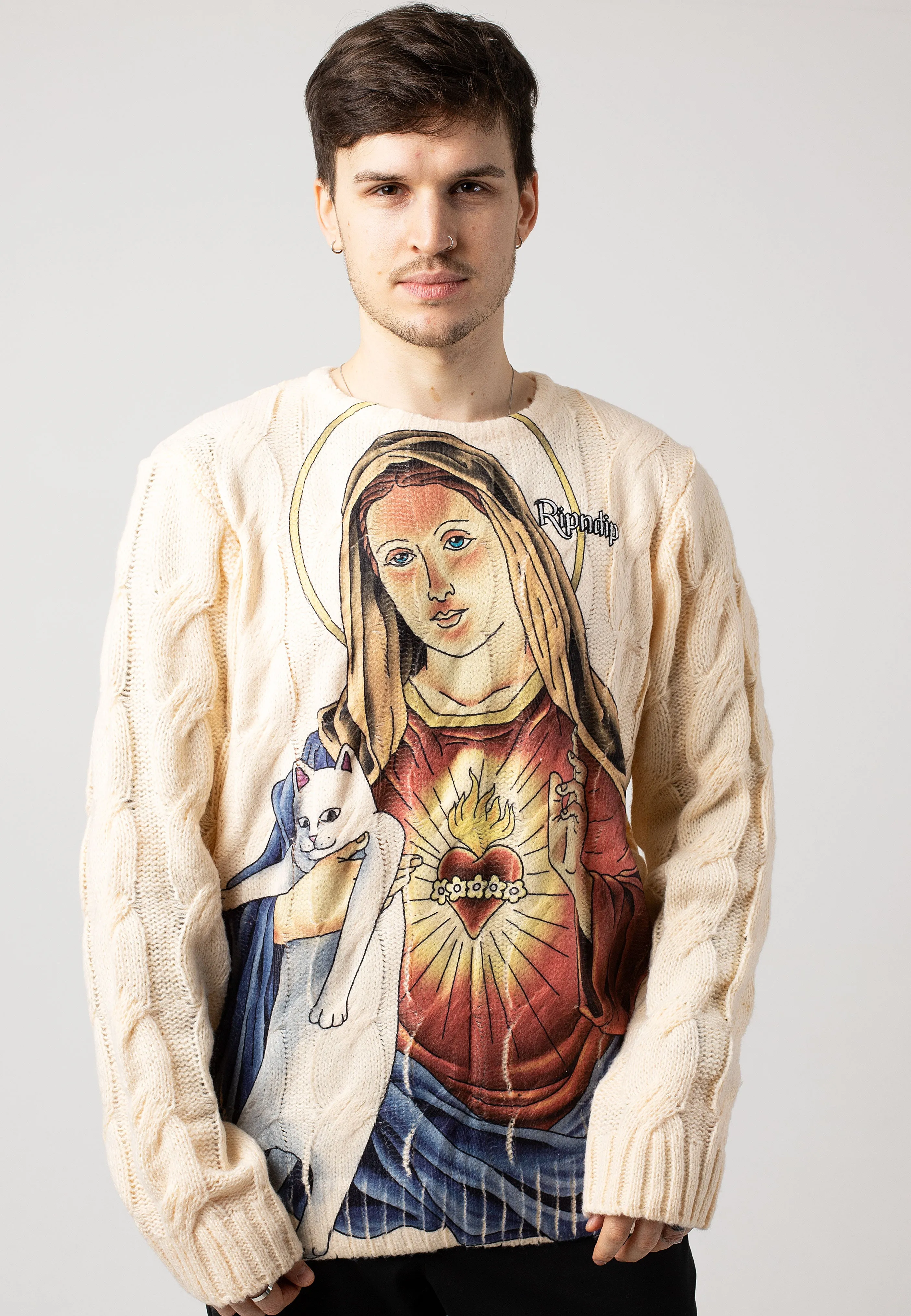 RIPNDIP - Mother Mary Cable Knit Cream - Pullover