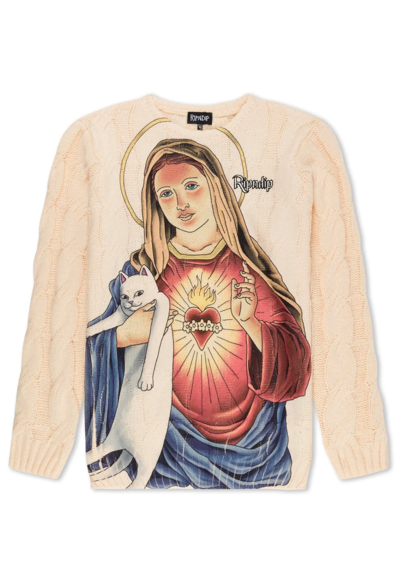 RIPNDIP - Mother Mary Cable Knit Cream - Pullover