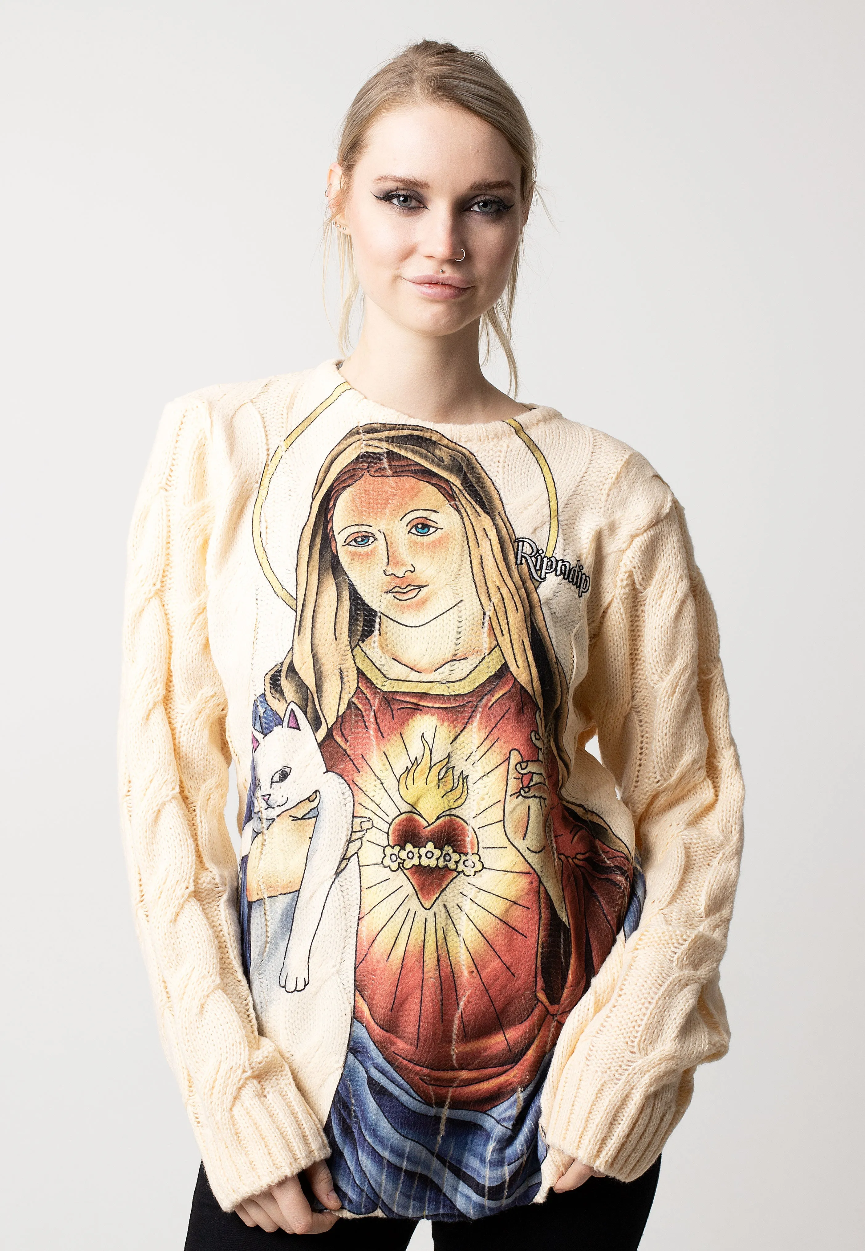 RIPNDIP - Mother Mary Cable Knit Cream - Pullover