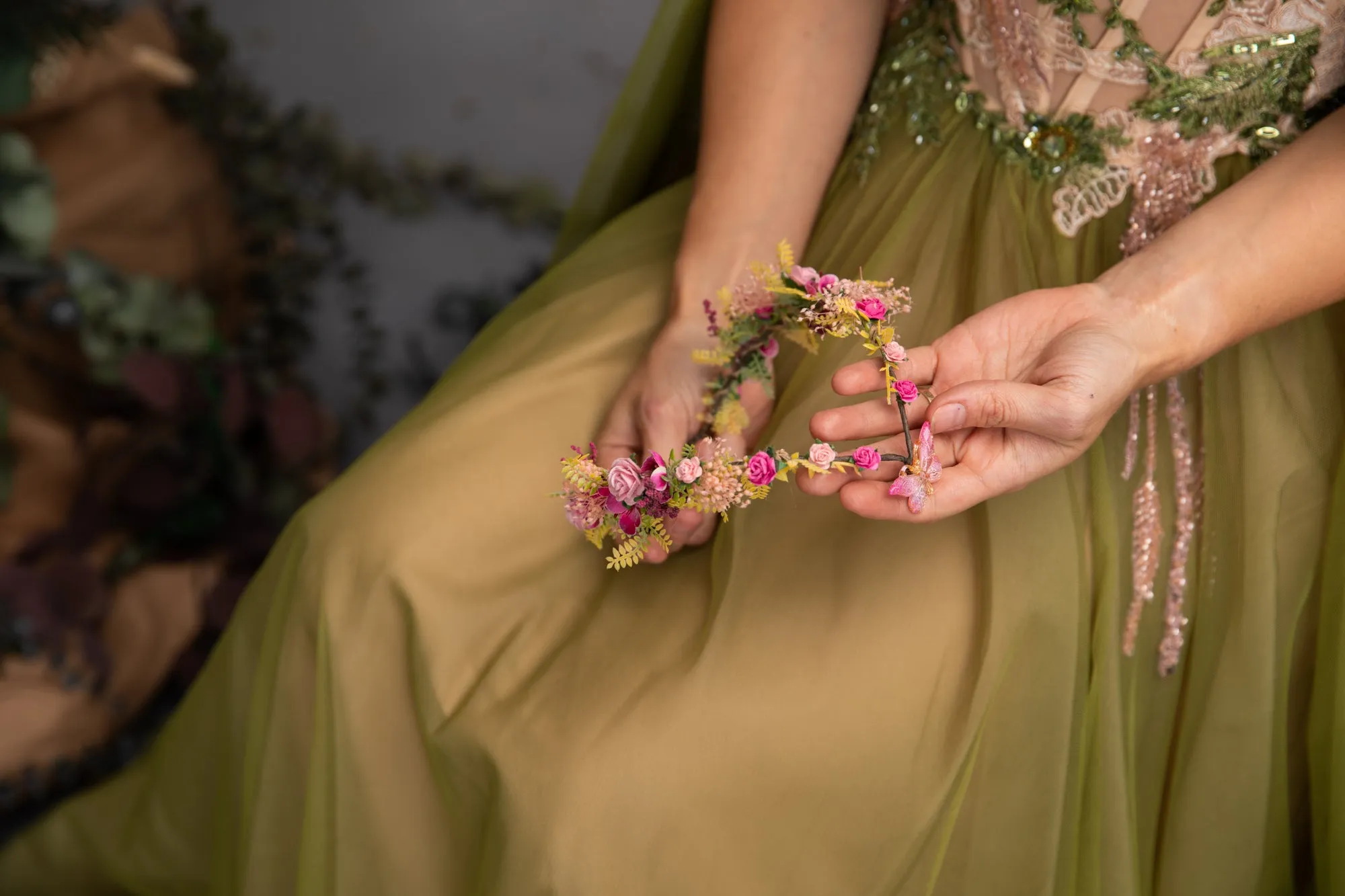 Romantic elf crown with butterfly