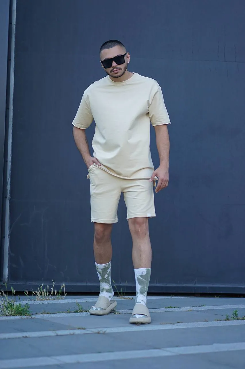 Sneakerjeans Cream Shorts Jogger Set ES93