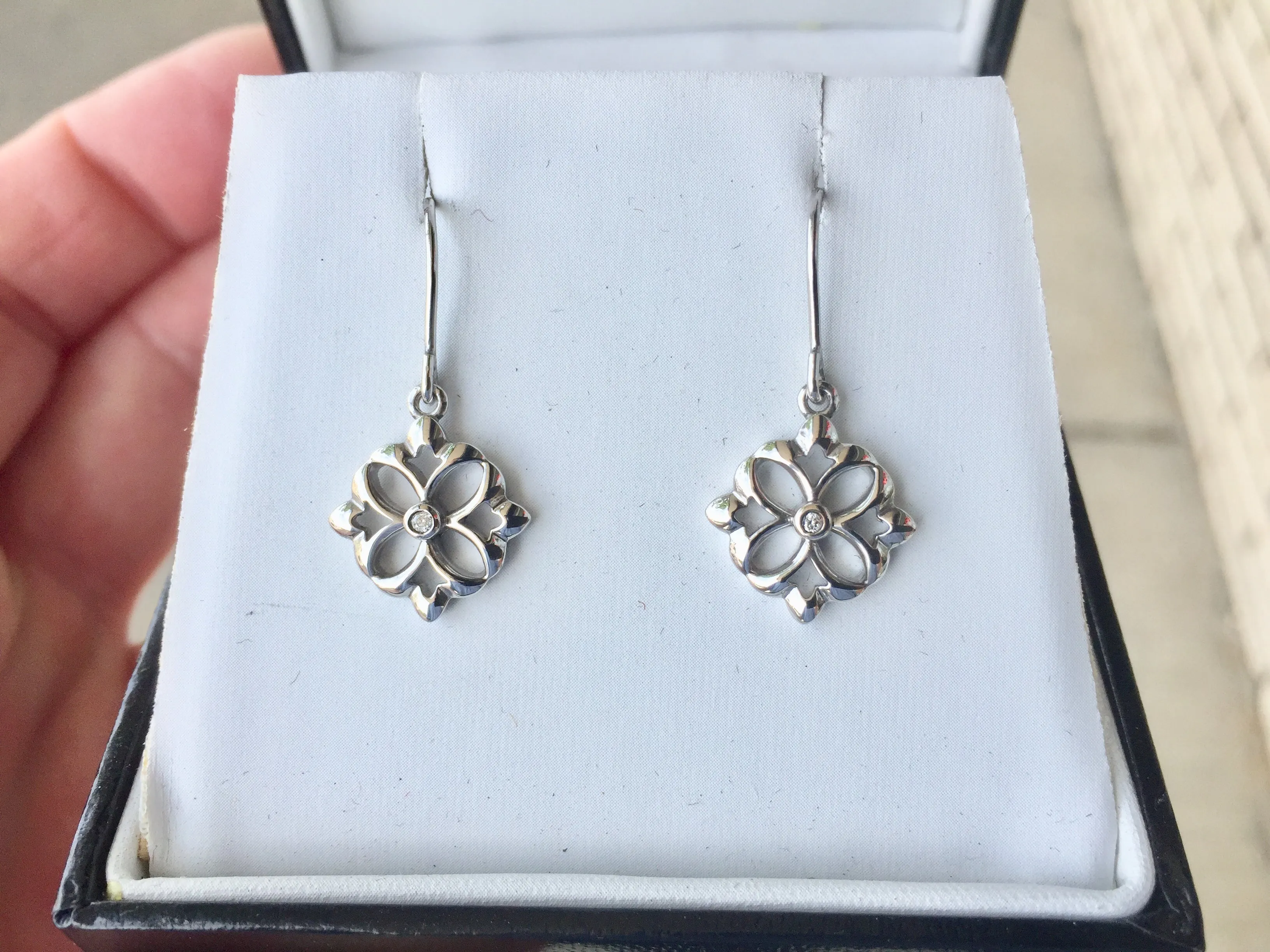 Sterling Silver Dangle Diamond Earrings