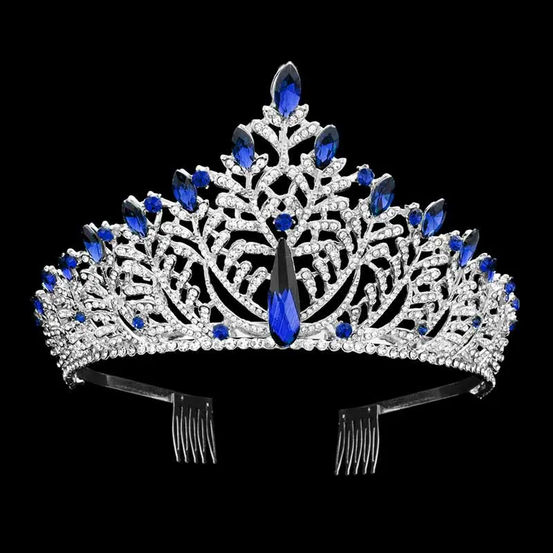 Teardrop Marquise Stone Accented Leaf Cluster Princess Tiara