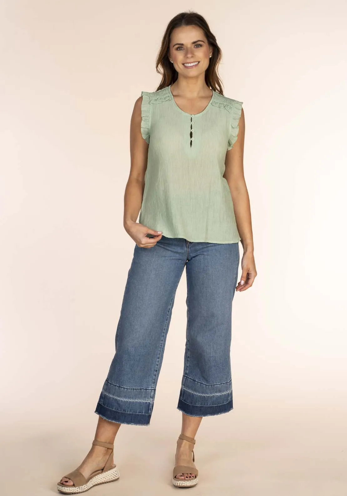 Textured Button Front Top